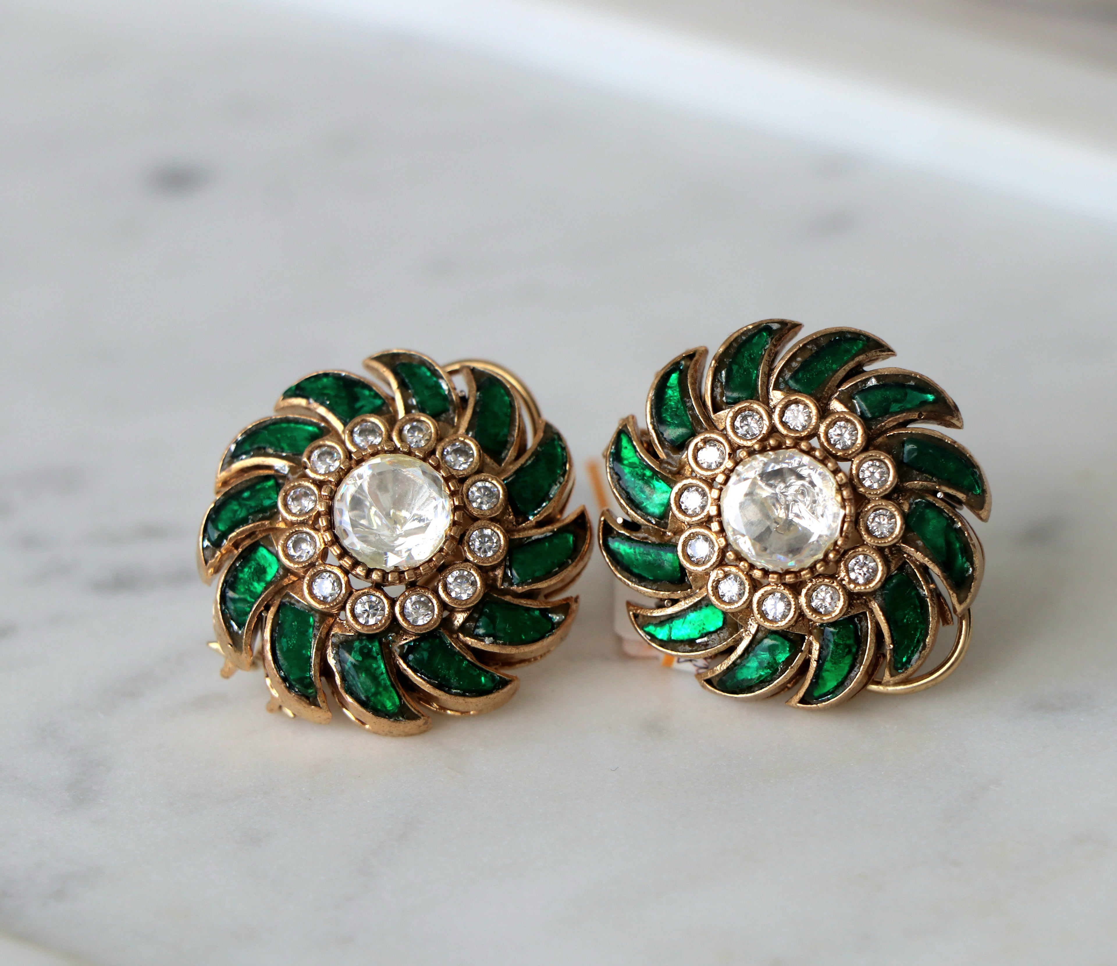 Emerald Radiance Floral Stud Earrings