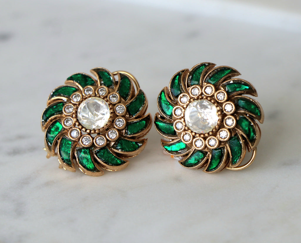 Emerald Radiance Floral Stud Earrings