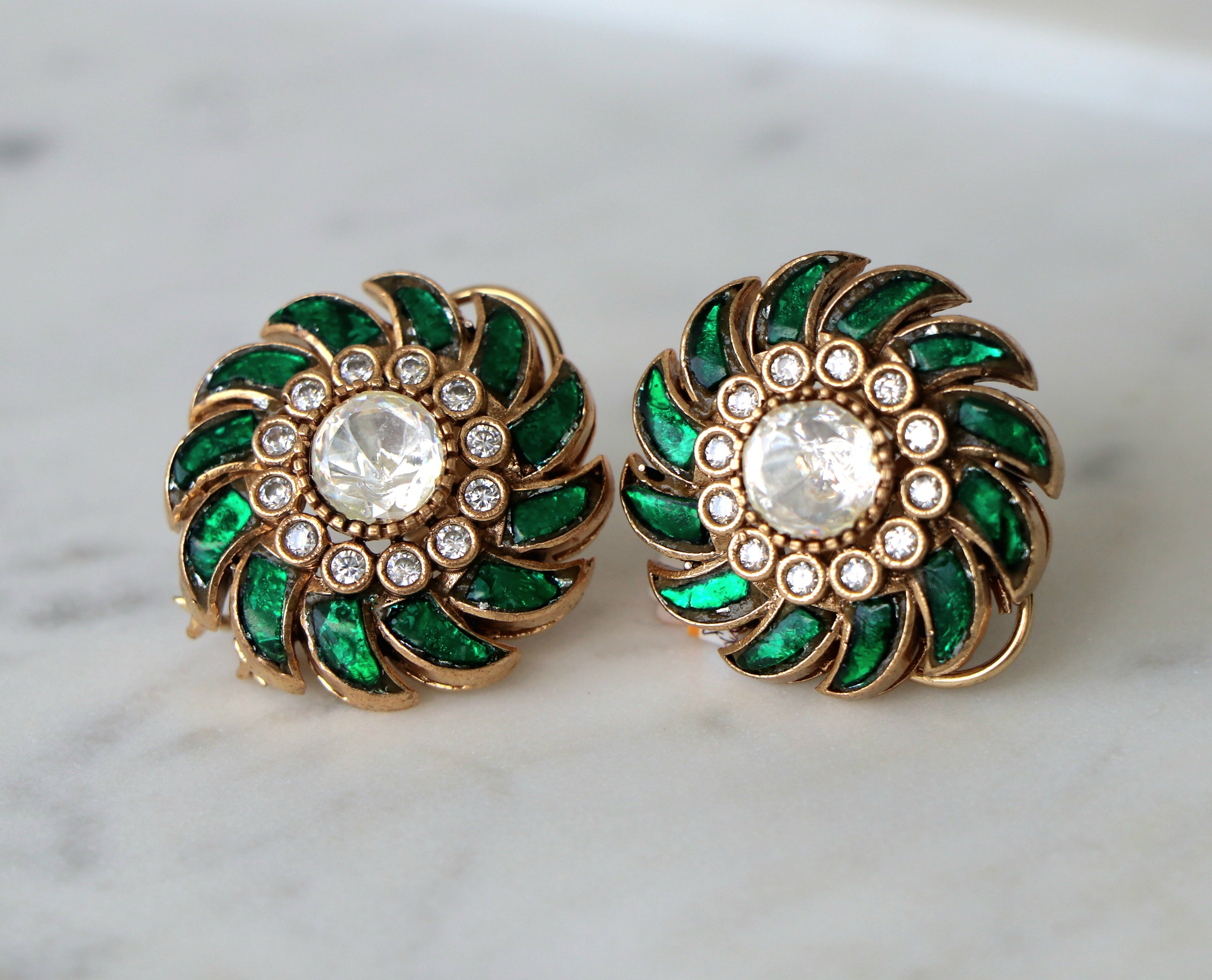 Emerald Radiance Floral Stud Earrings