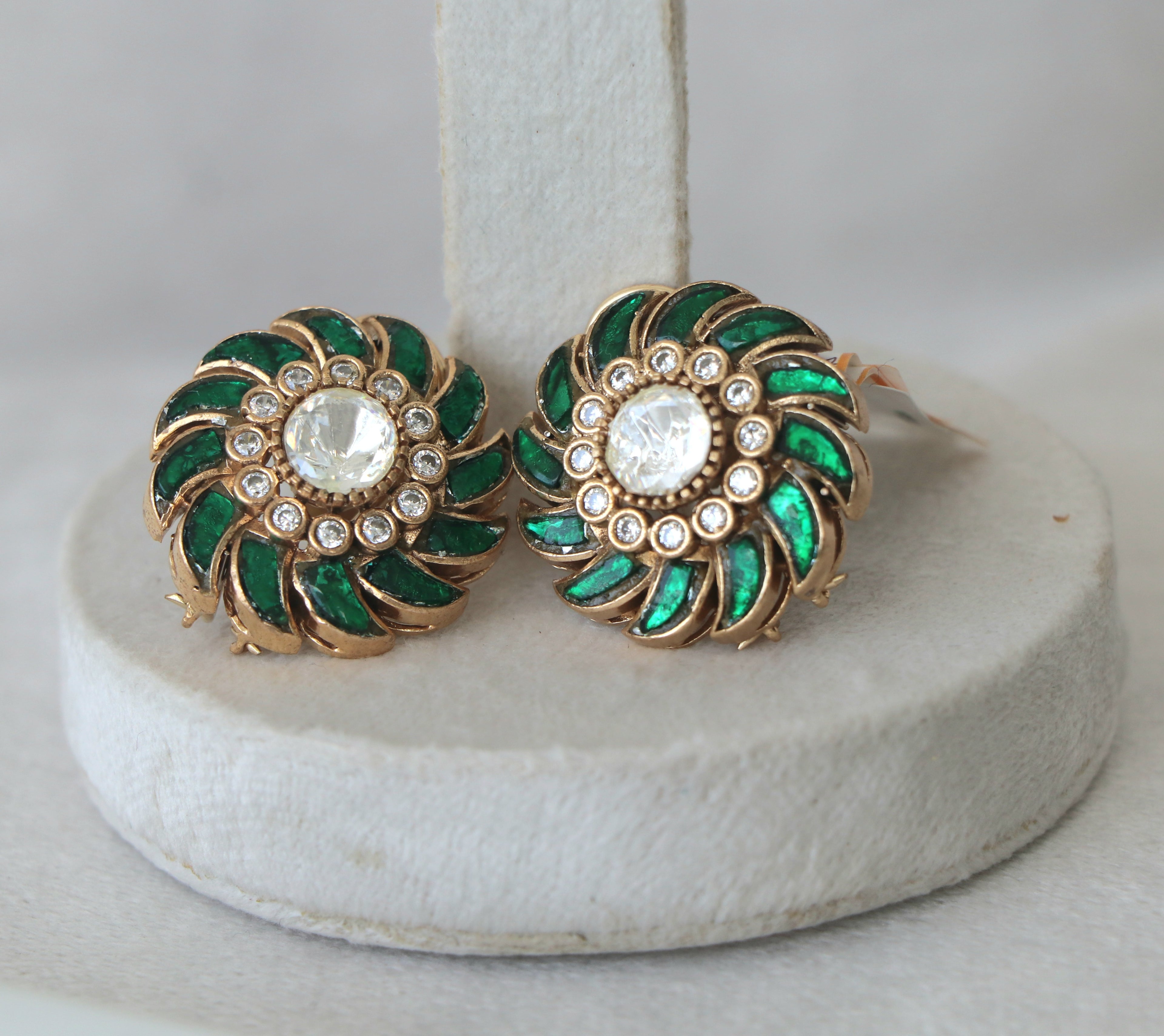 Emerald Radiance Floral Stud Earrings