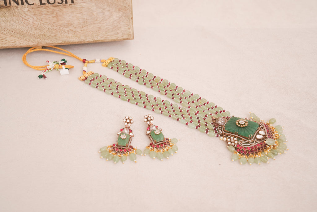 Noor Emerald Radiance Ruby Bloom MultiStrand Statement Necklace Set