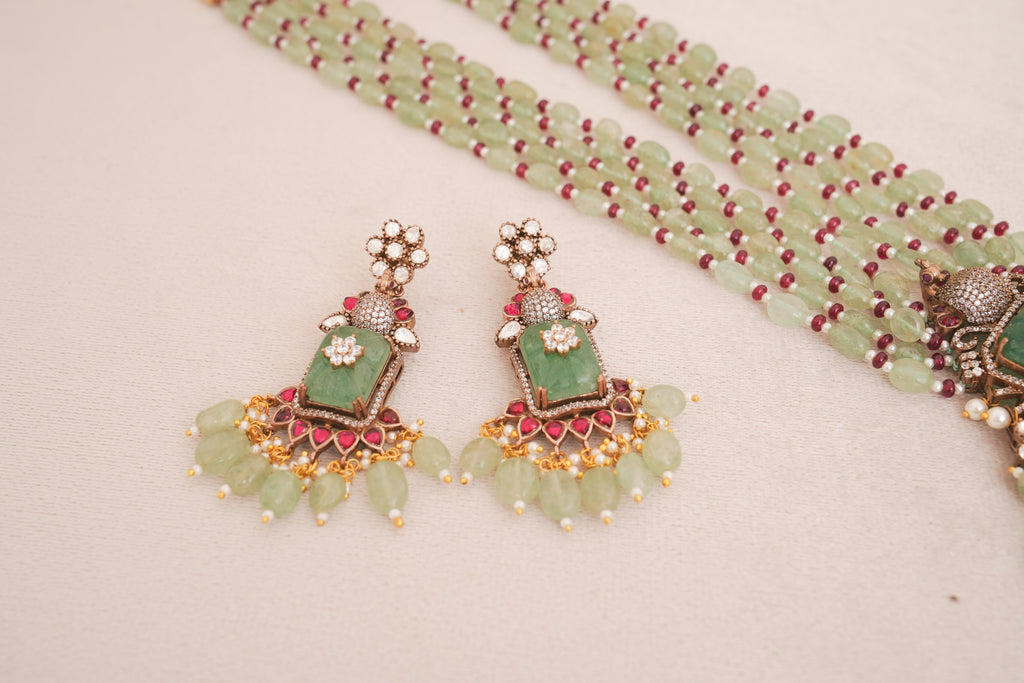 Noor Emerald Radiance Ruby Bloom MultiStrand Statement Necklace Set
