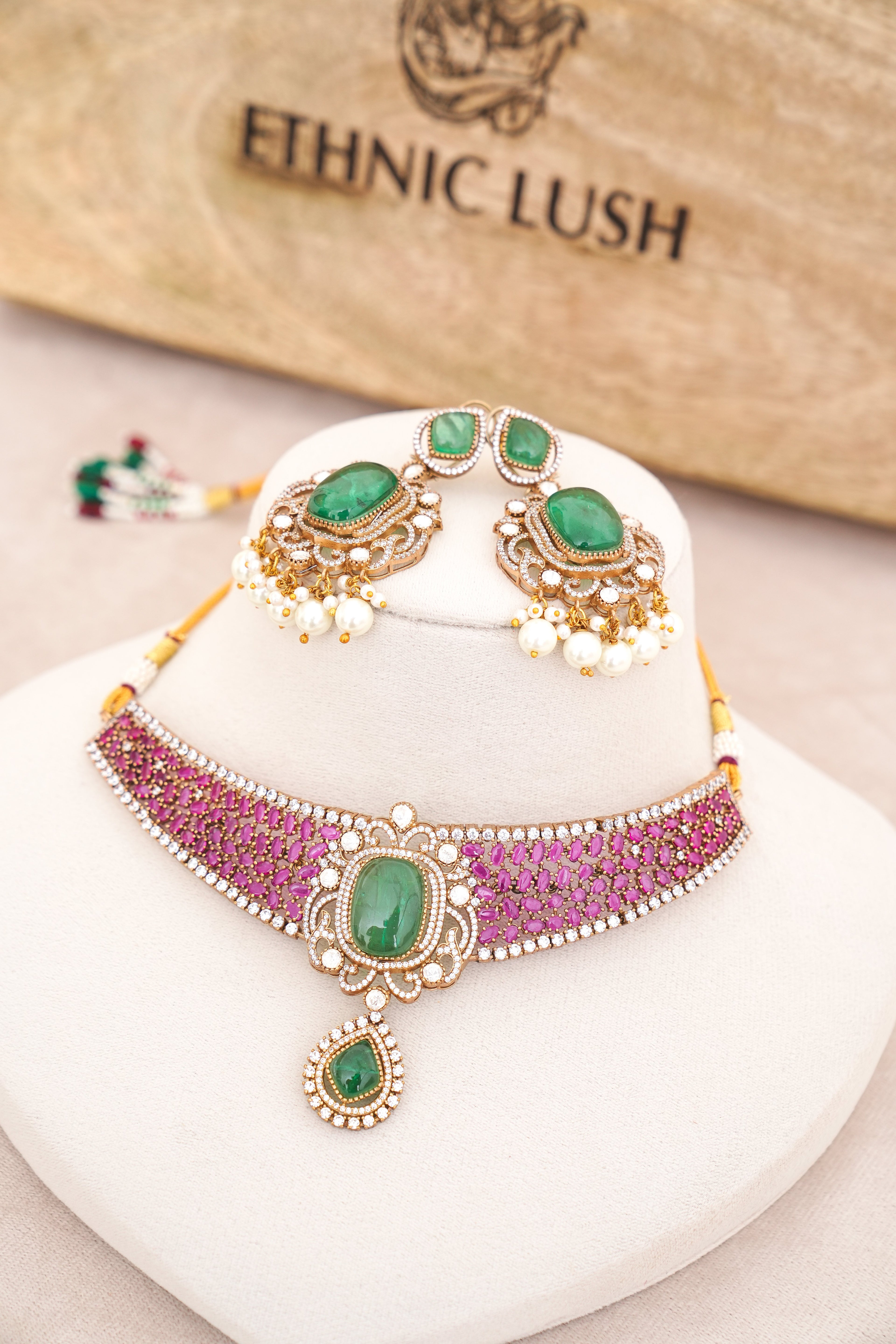 Emerald Reverie  Ruby Choker Set