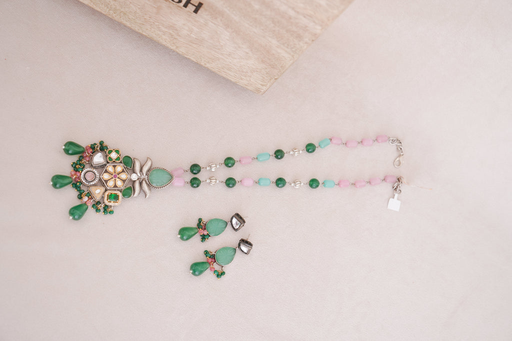 Regal Multistone Pendant Necklace & Earrings Set