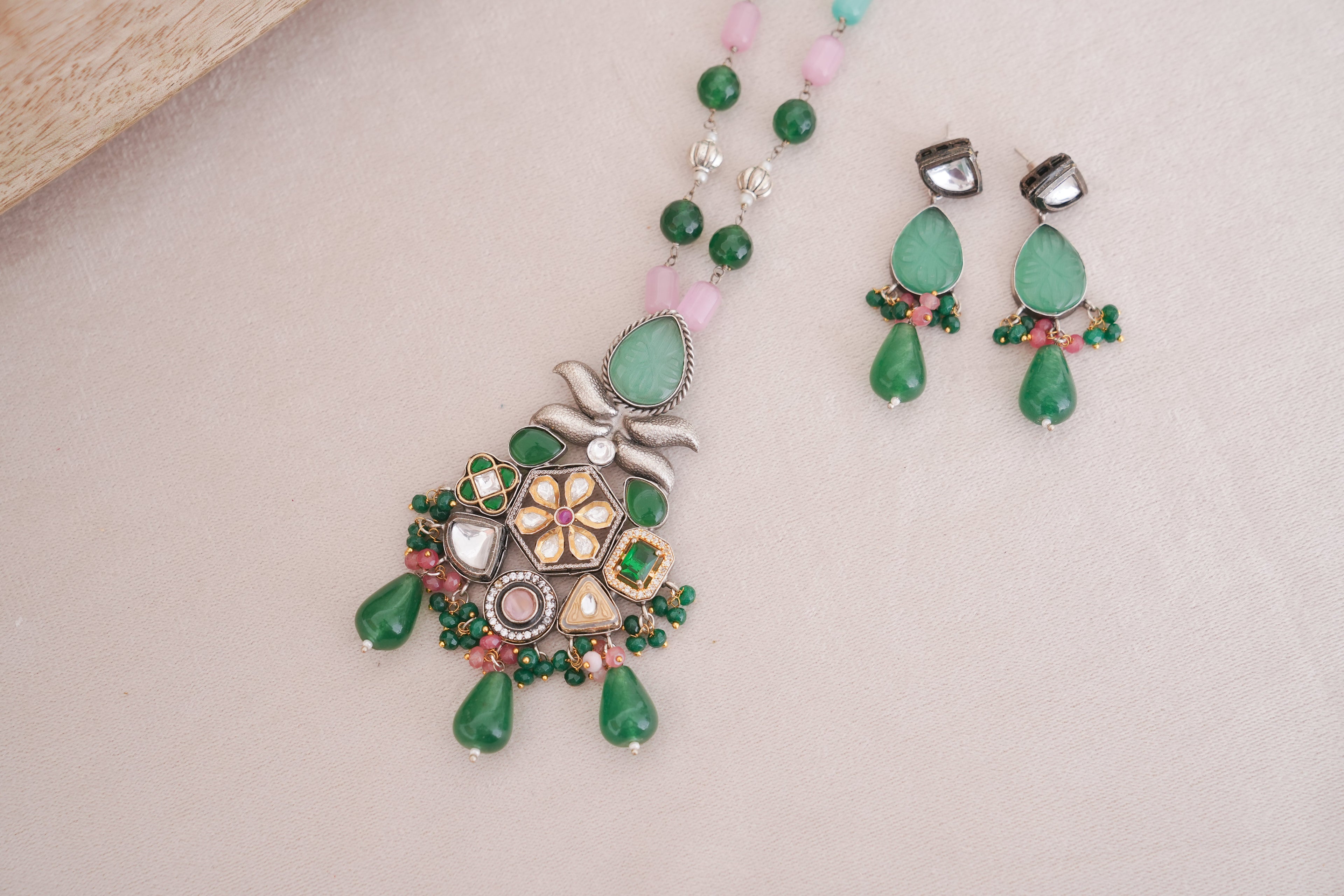 Regal Multistone Pendant Necklace & Earrings Set
