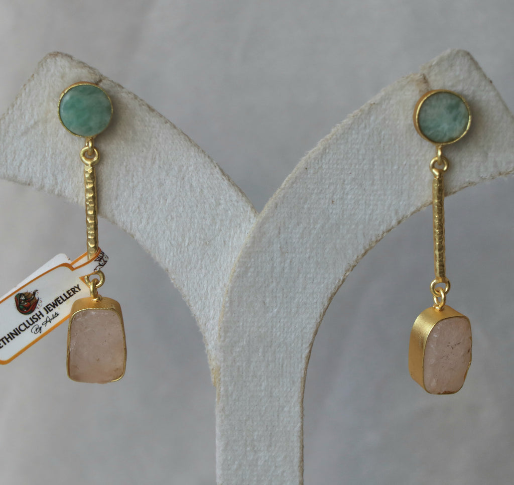 Aquamarine Rose Quartz Duet Earrings