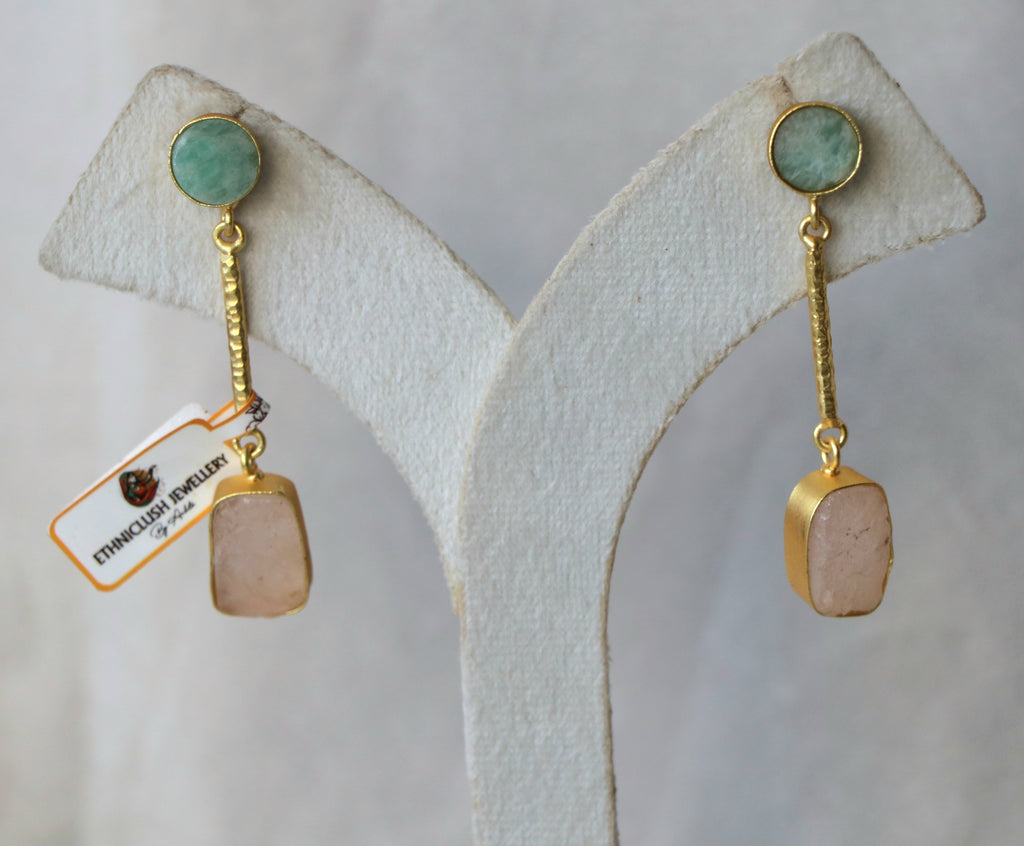 Aquamarine Rose Quartz Duet Earrings