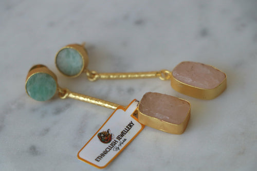 Aquamarine Rose Quartz Duet Earrings