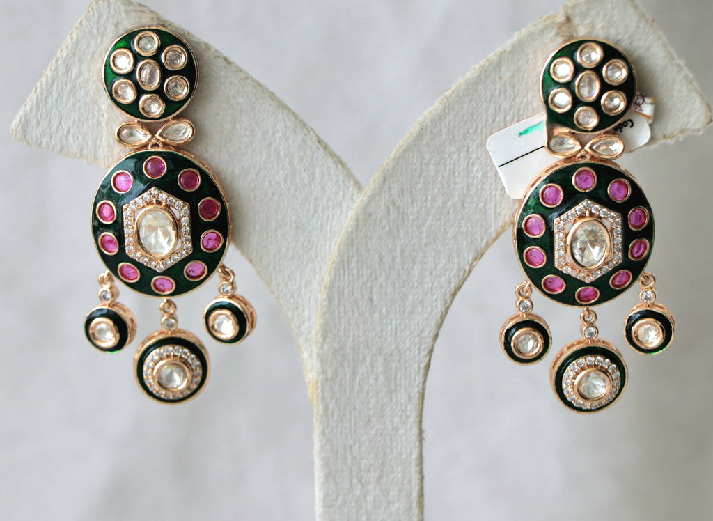 Enamel Emerald Ruby hued Cascade Earrings