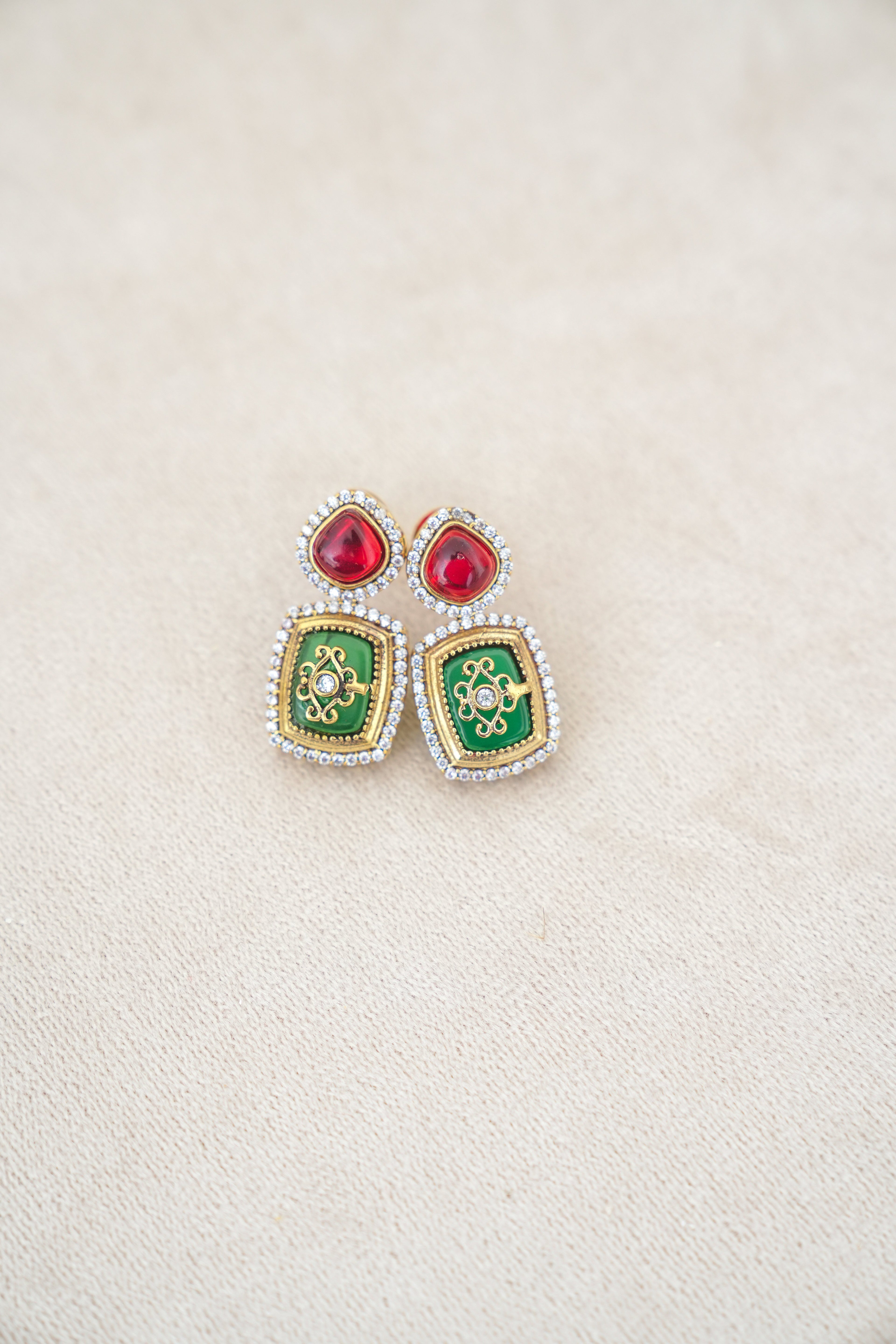 Emerald  Ruby Cascade Necklace Set