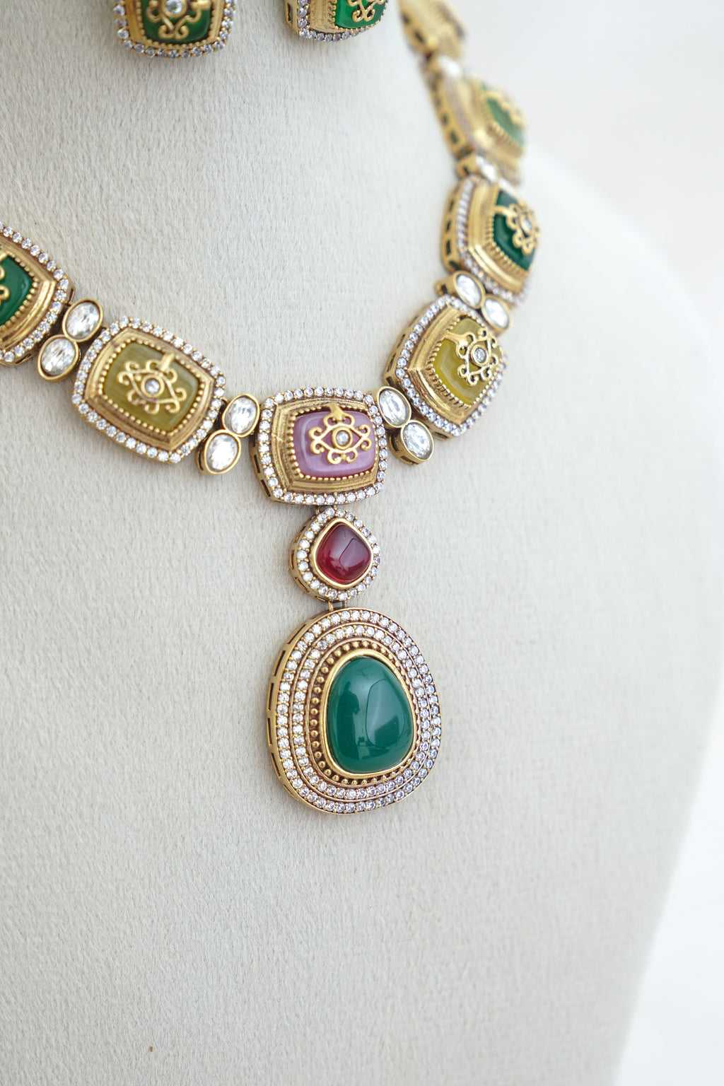 Emerald  Ruby Cascade Necklace Set