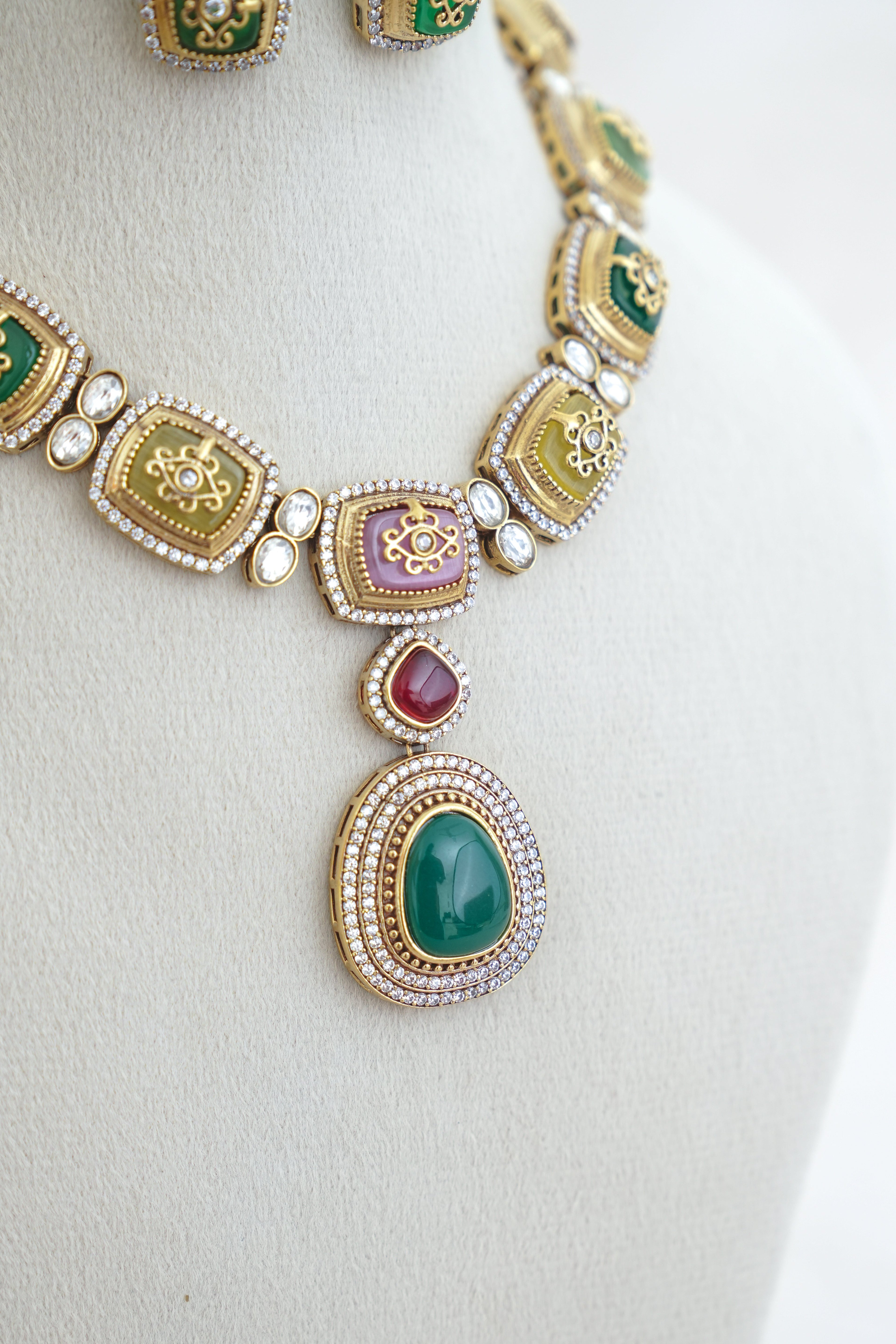 Emerald  Ruby Cascade Necklace Set