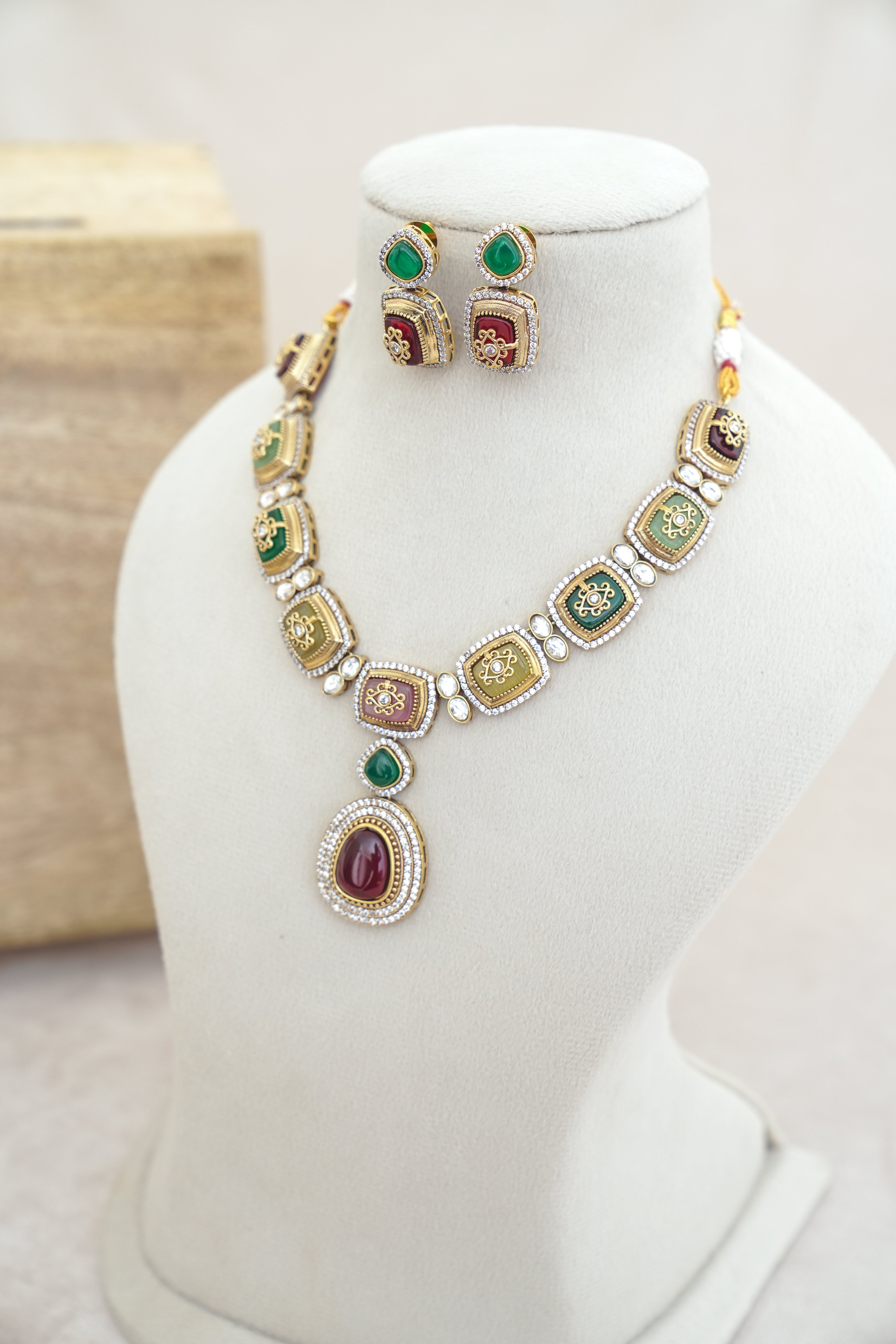 Emerald  Ruby Cascade Necklace Set