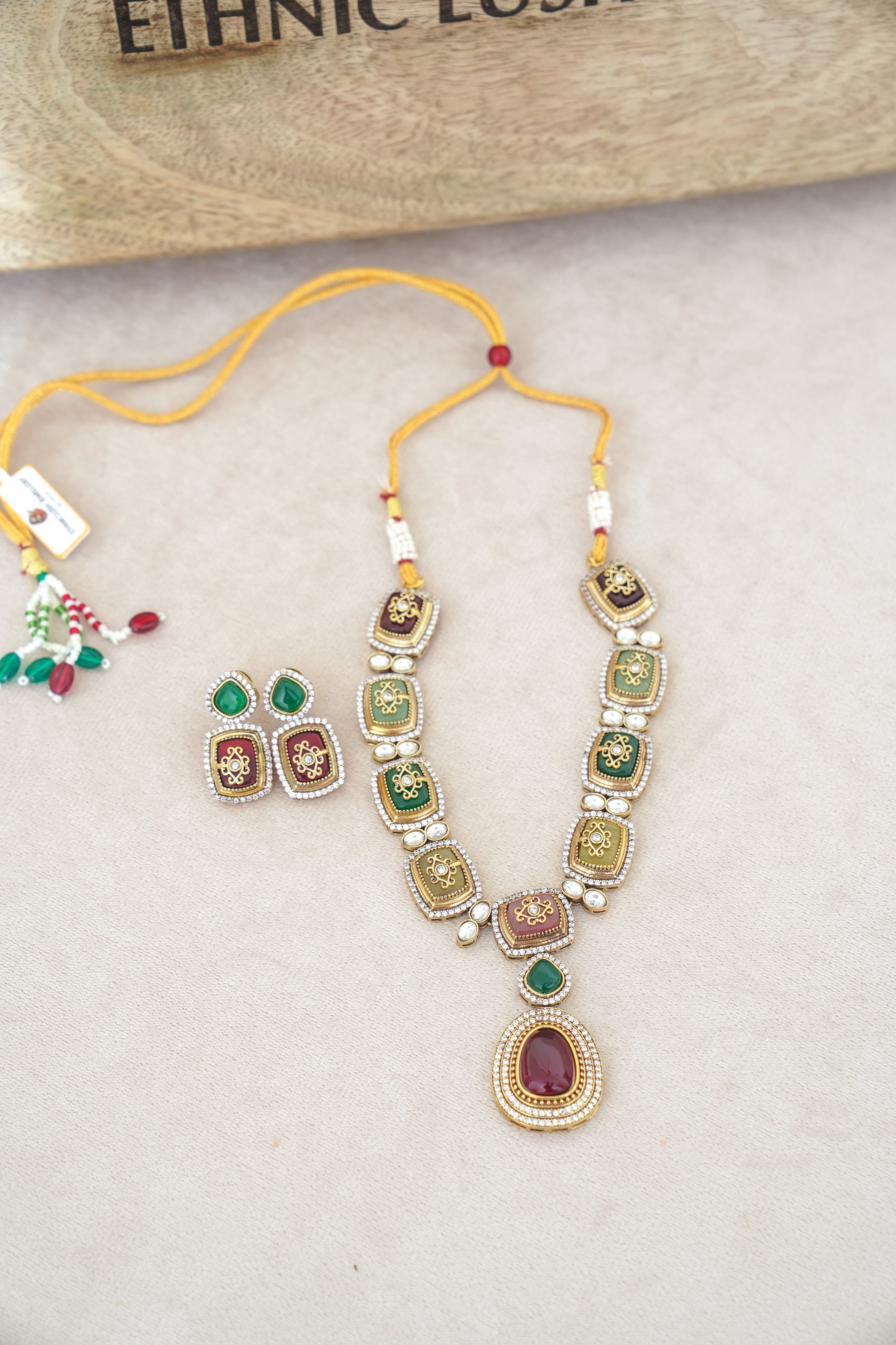 Emerald  Ruby Cascade Necklace Set