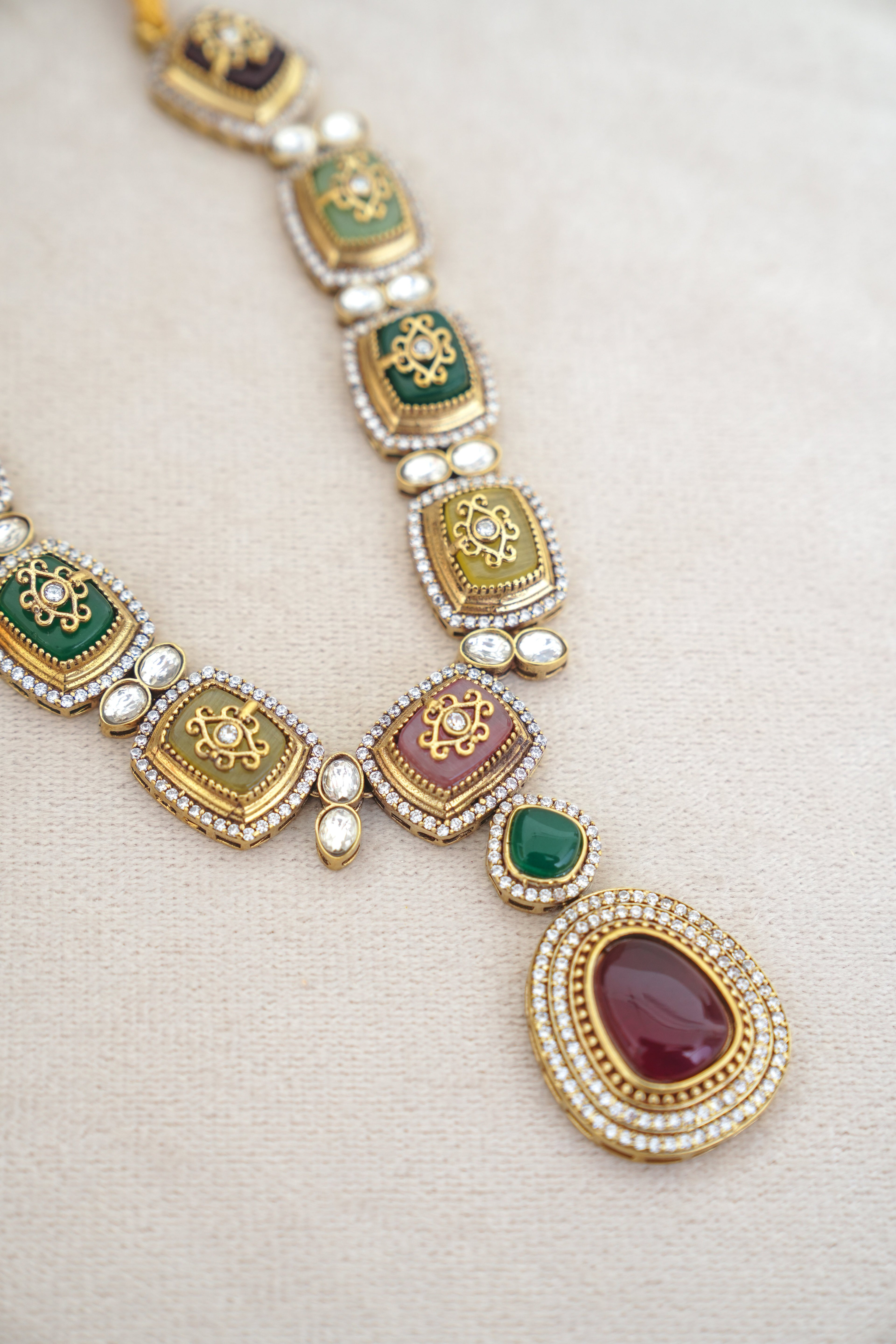 Emerald  Ruby Cascade Necklace Set
