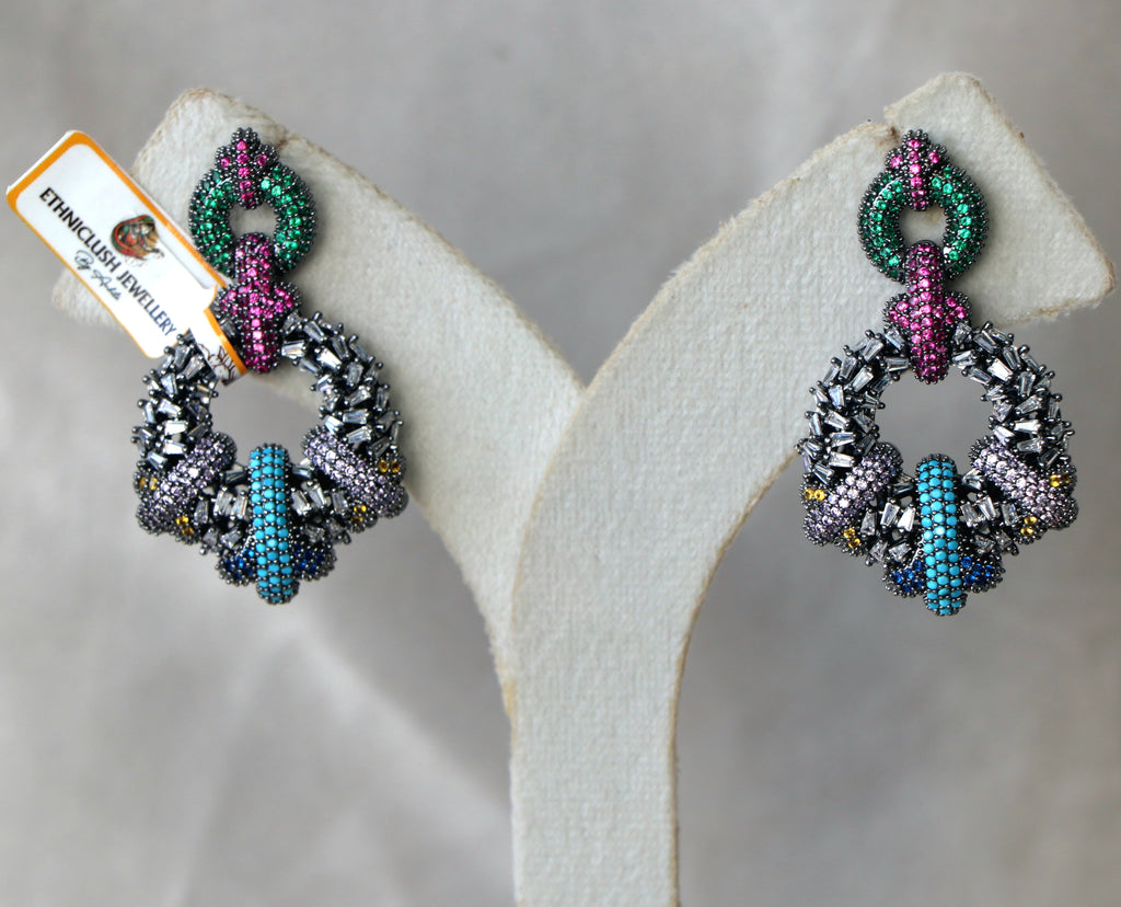 Emerald Ruby Crown Cascade Earrings