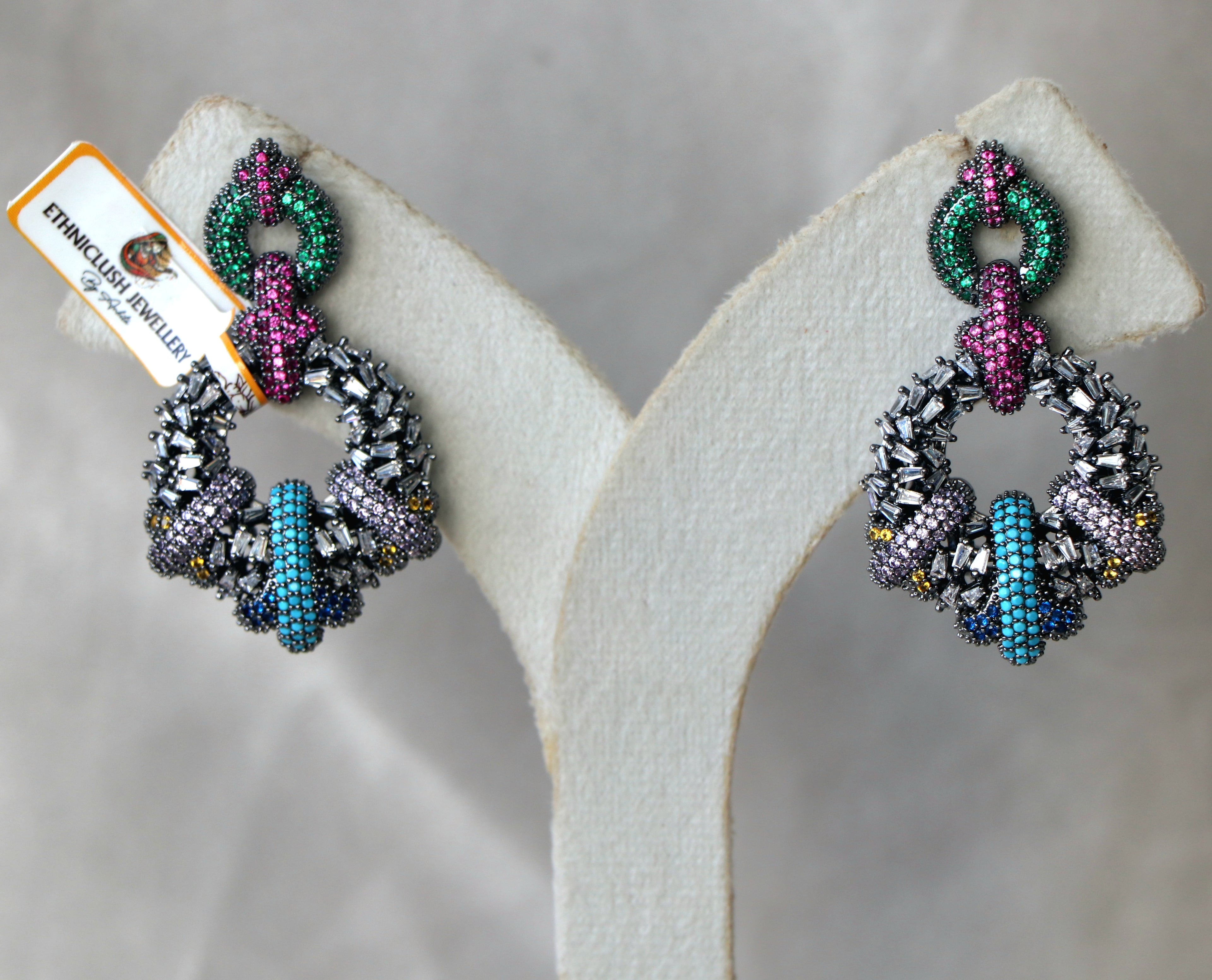 Emerald Ruby Crown Cascade Earrings