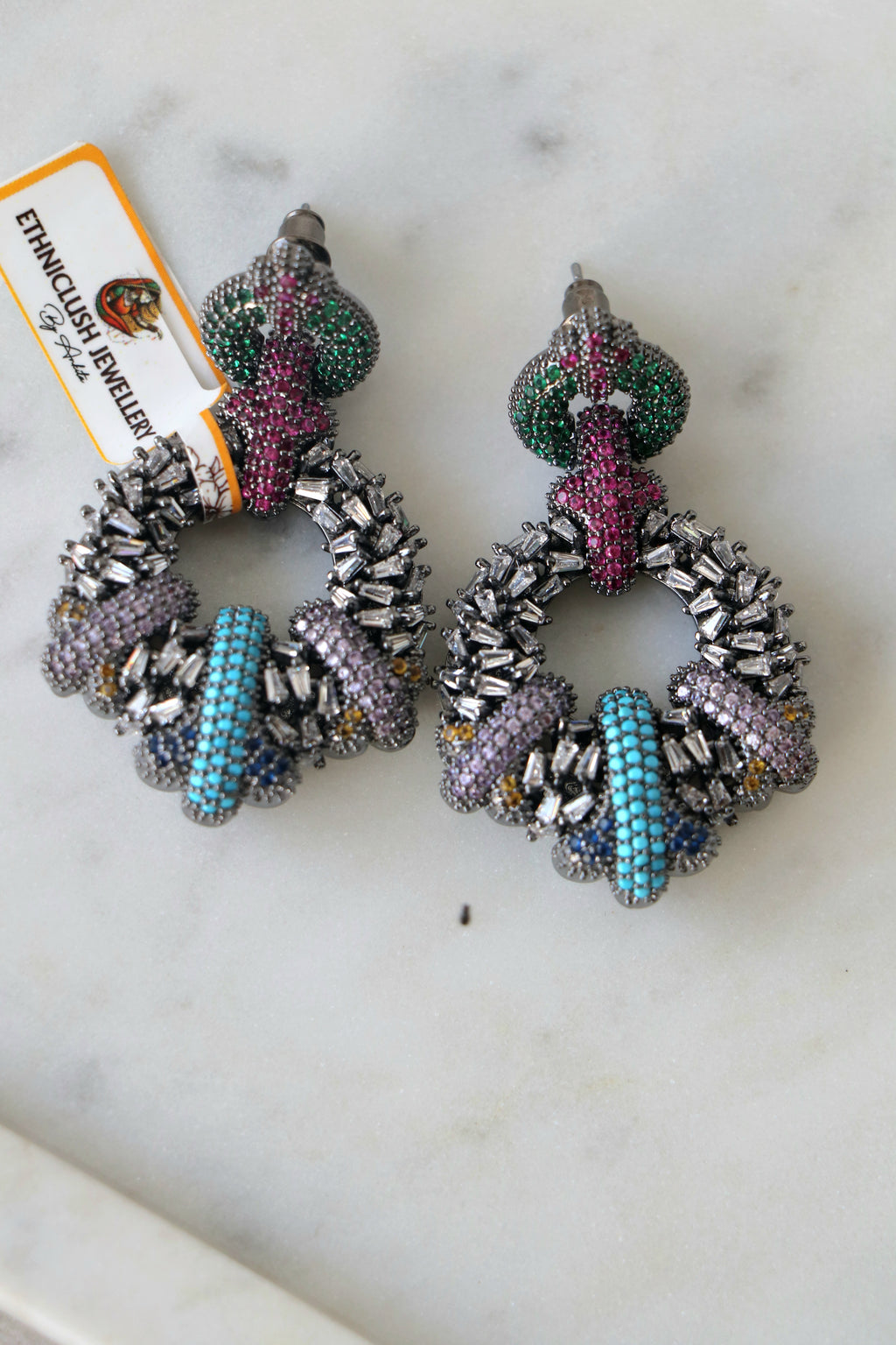 Emerald Ruby Crown Cascade Earrings
