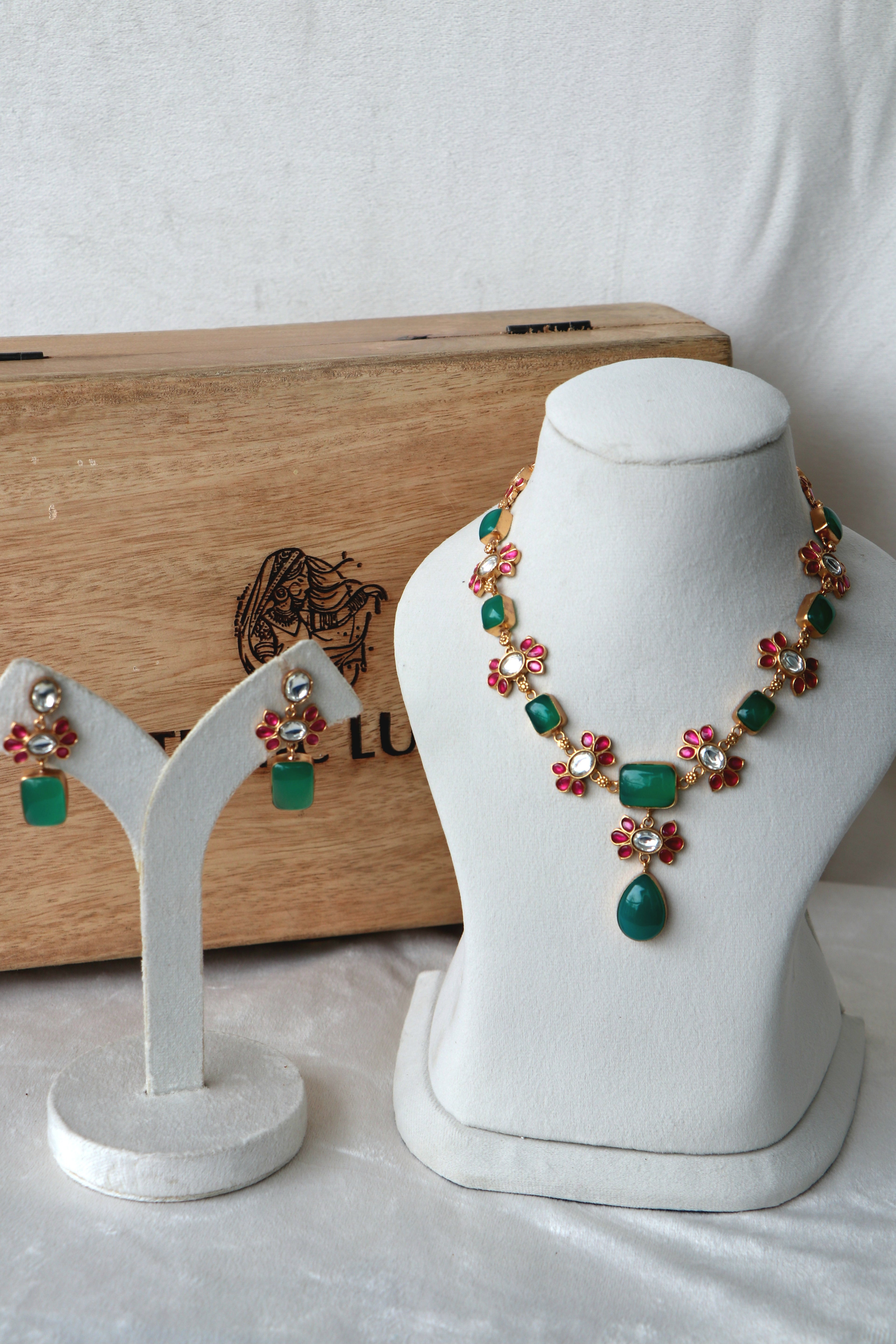 Gemstone Kundan Gold Necklace Set