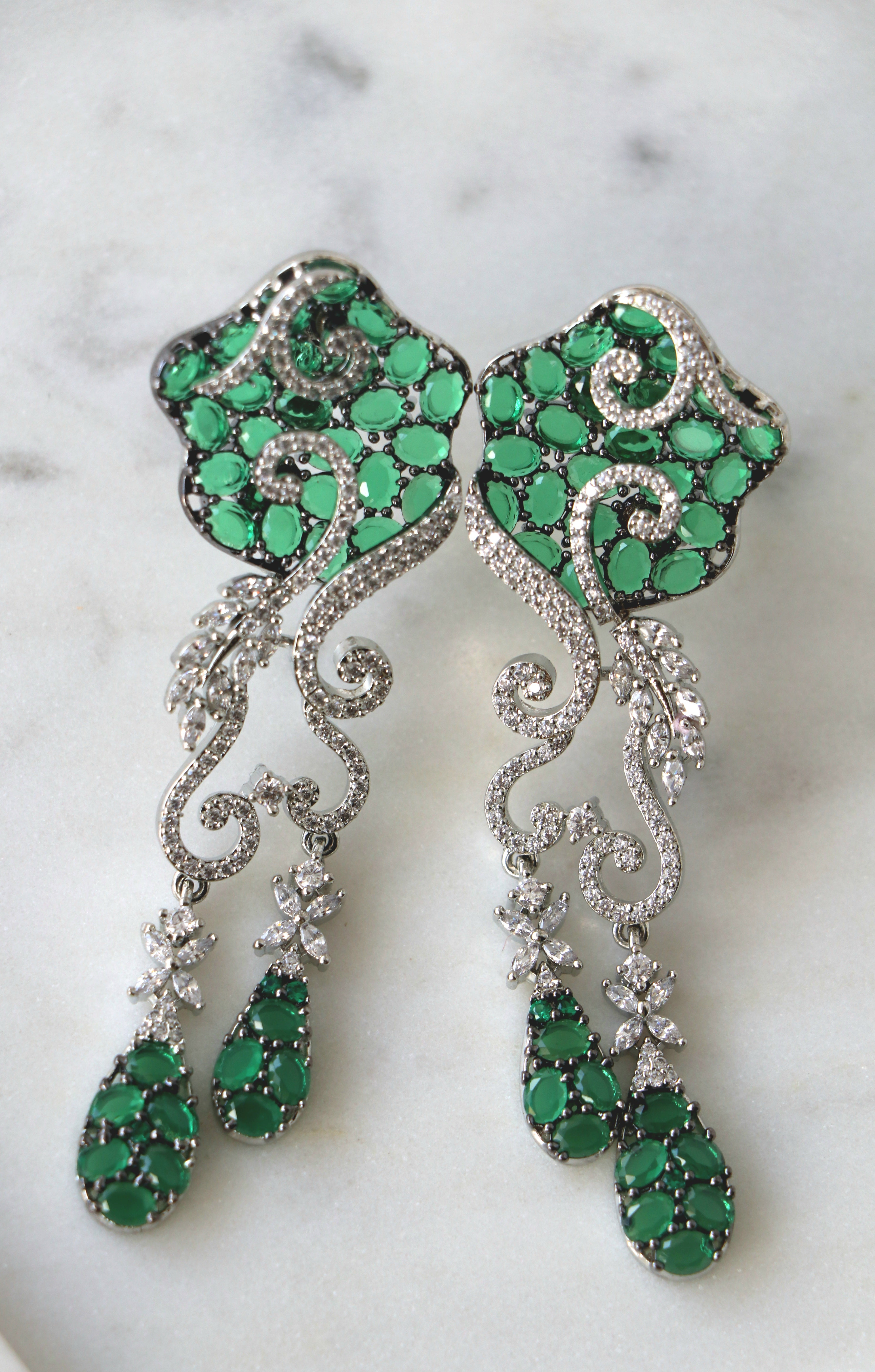 Emerald Scroll Statement Earrings