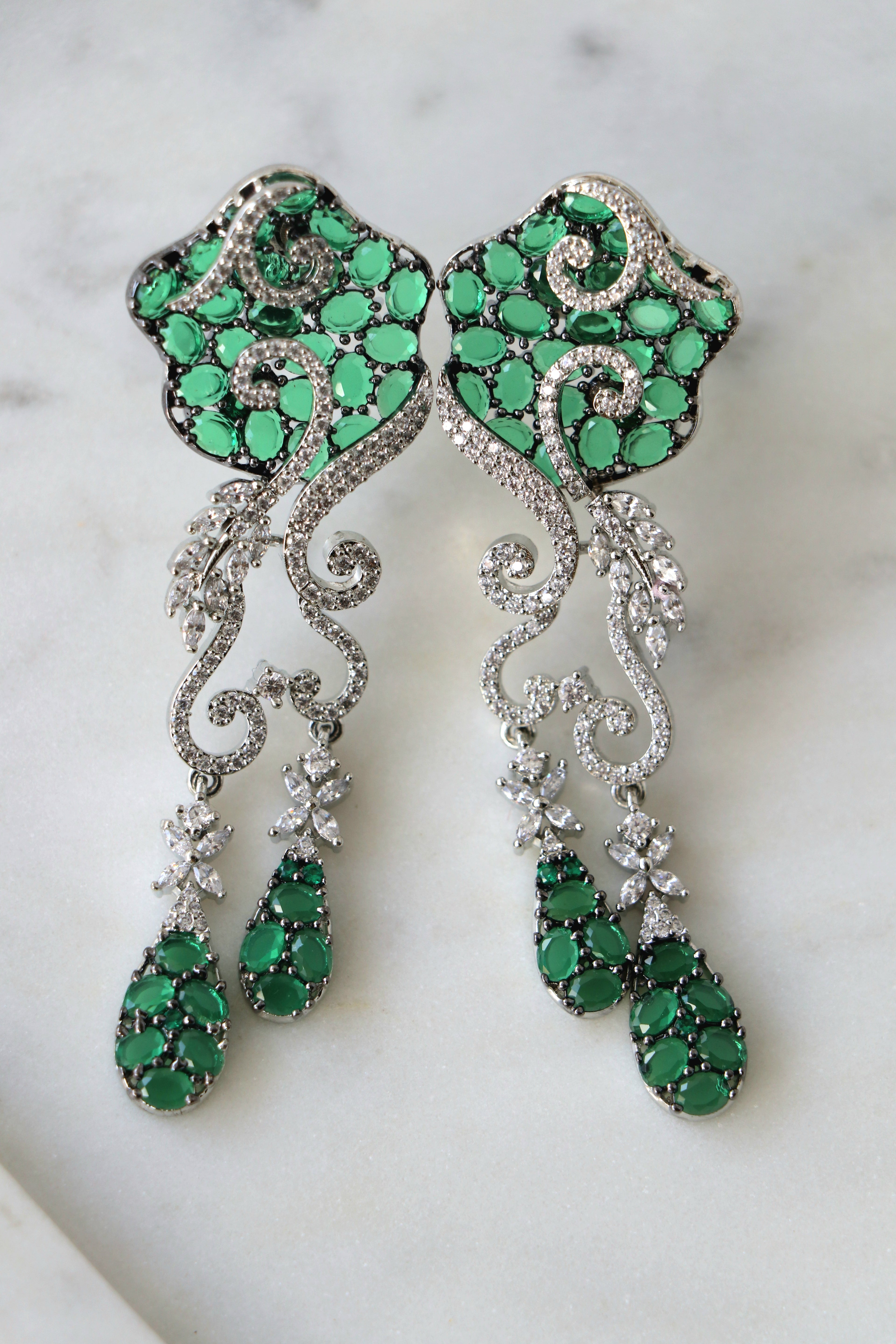 Emerald Scroll Statement Earrings
