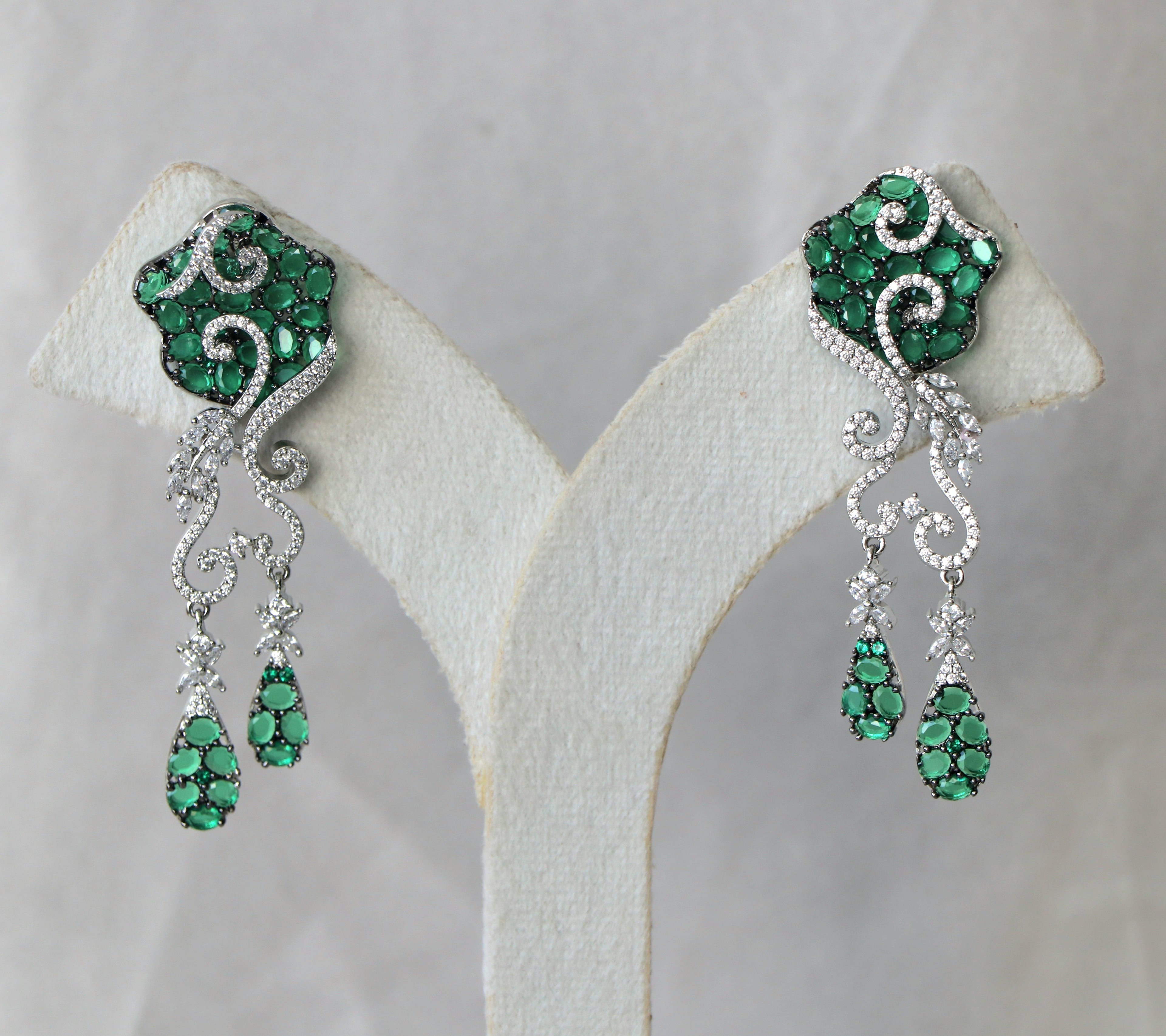 Emerald Scroll Statement Earrings