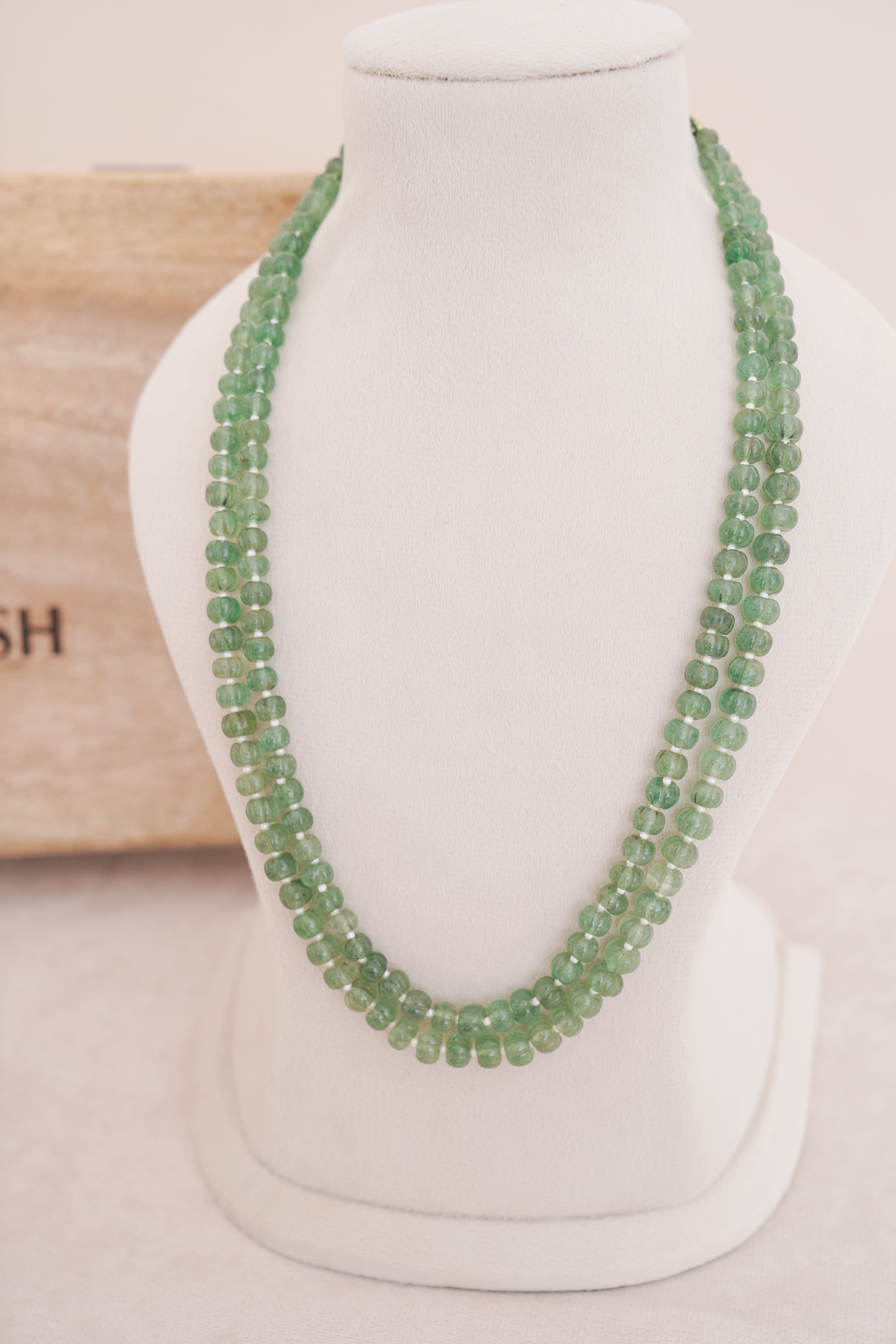 Natural Prehnite Pumpkin Bead Necklace