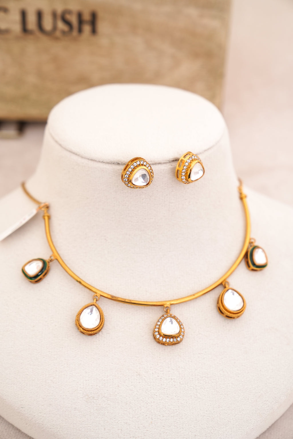 Emerald Teardrop Necklace  Earring Set