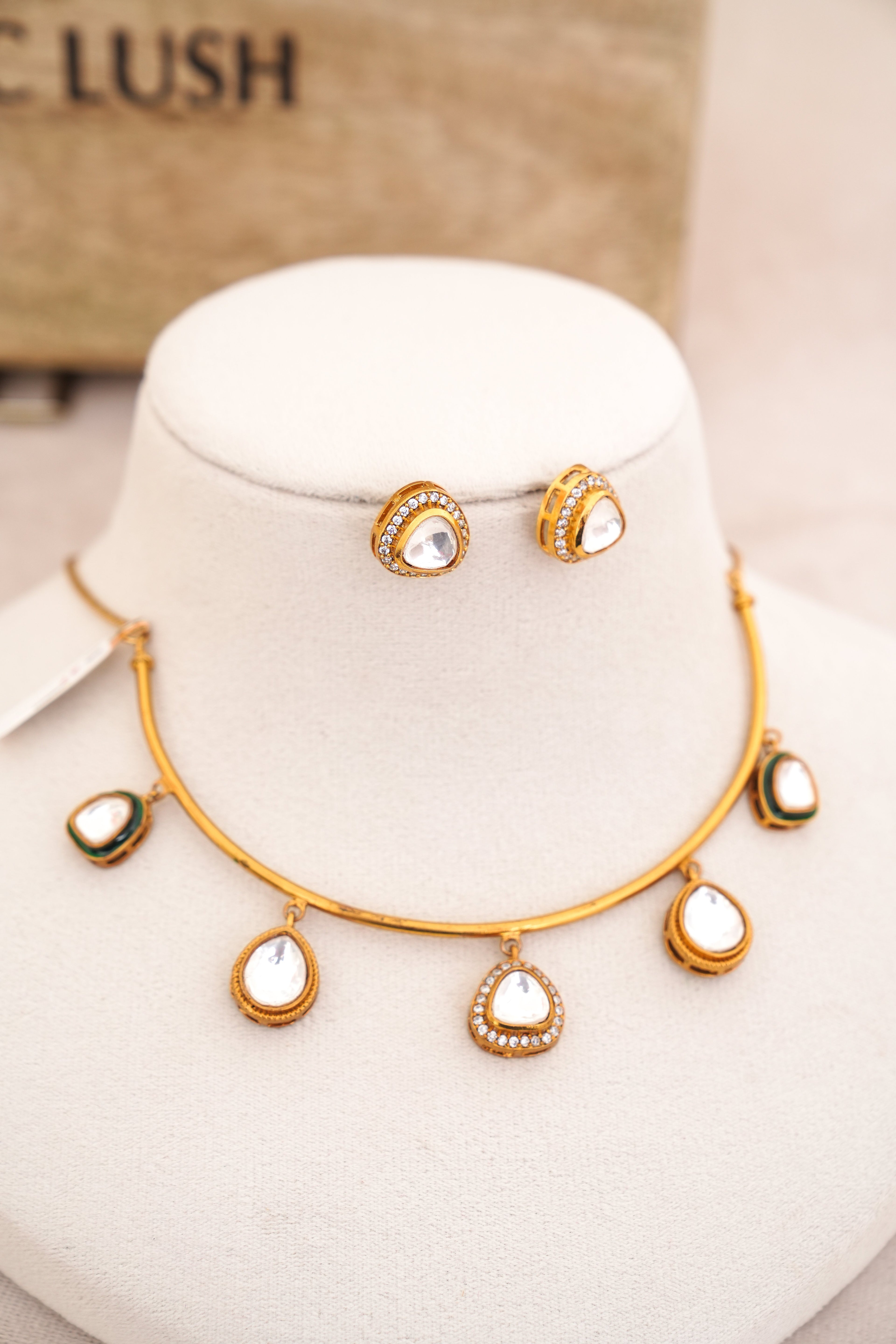 Emerald Teardrop Necklace  Earring Set