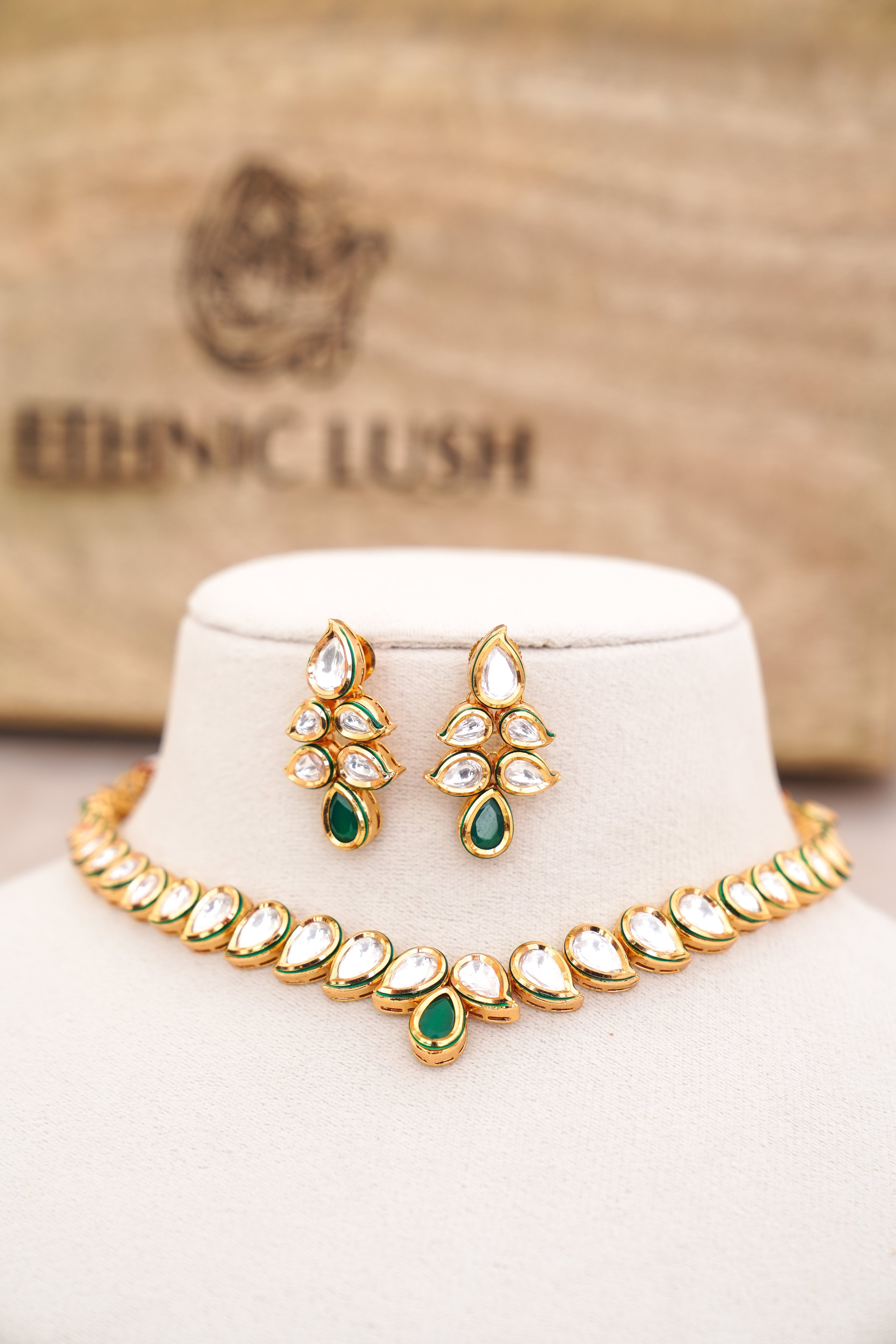 Emerald Teardrop  Ruby Statement Choker Set