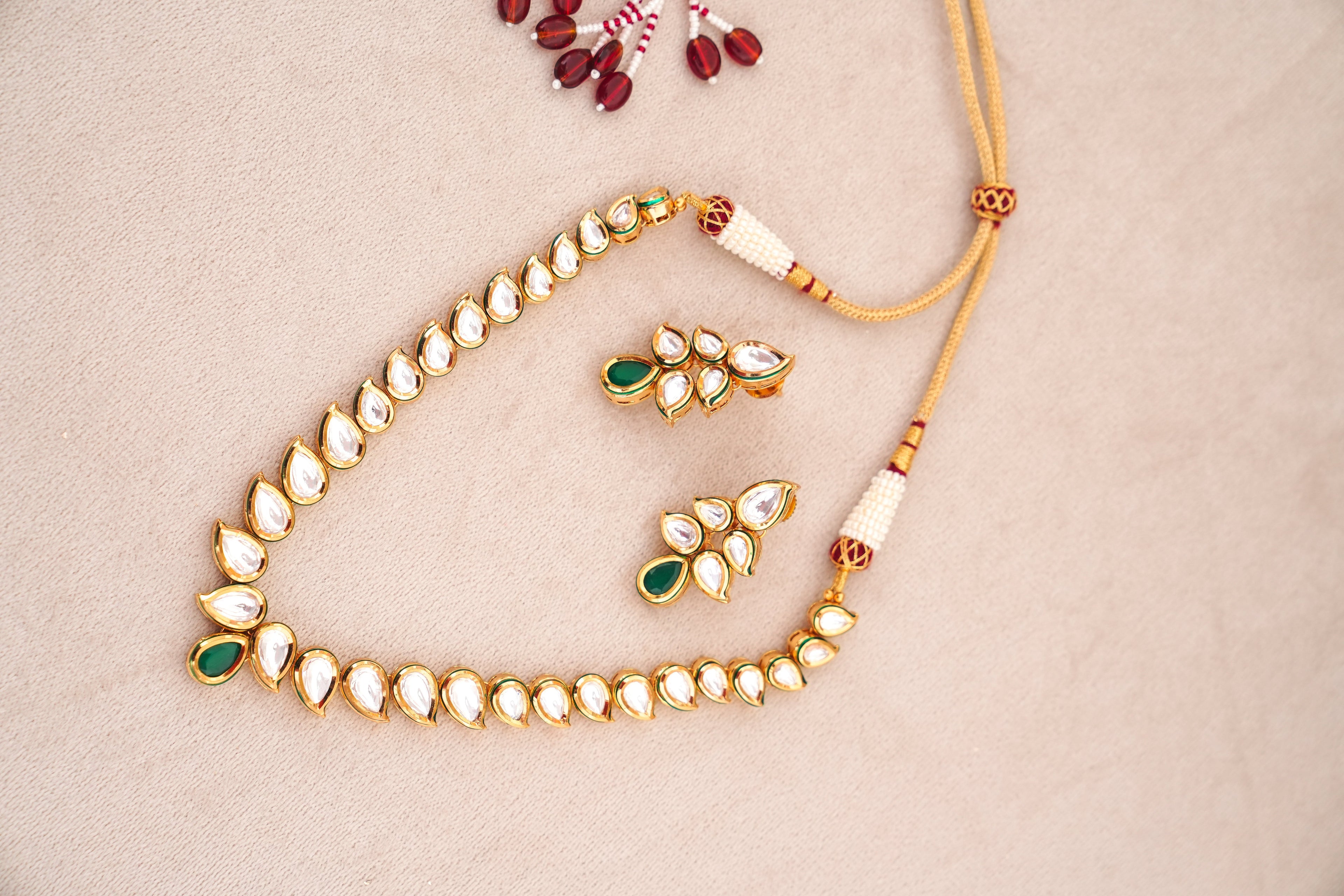 Emerald Teardrop  Ruby Statement Choker Set