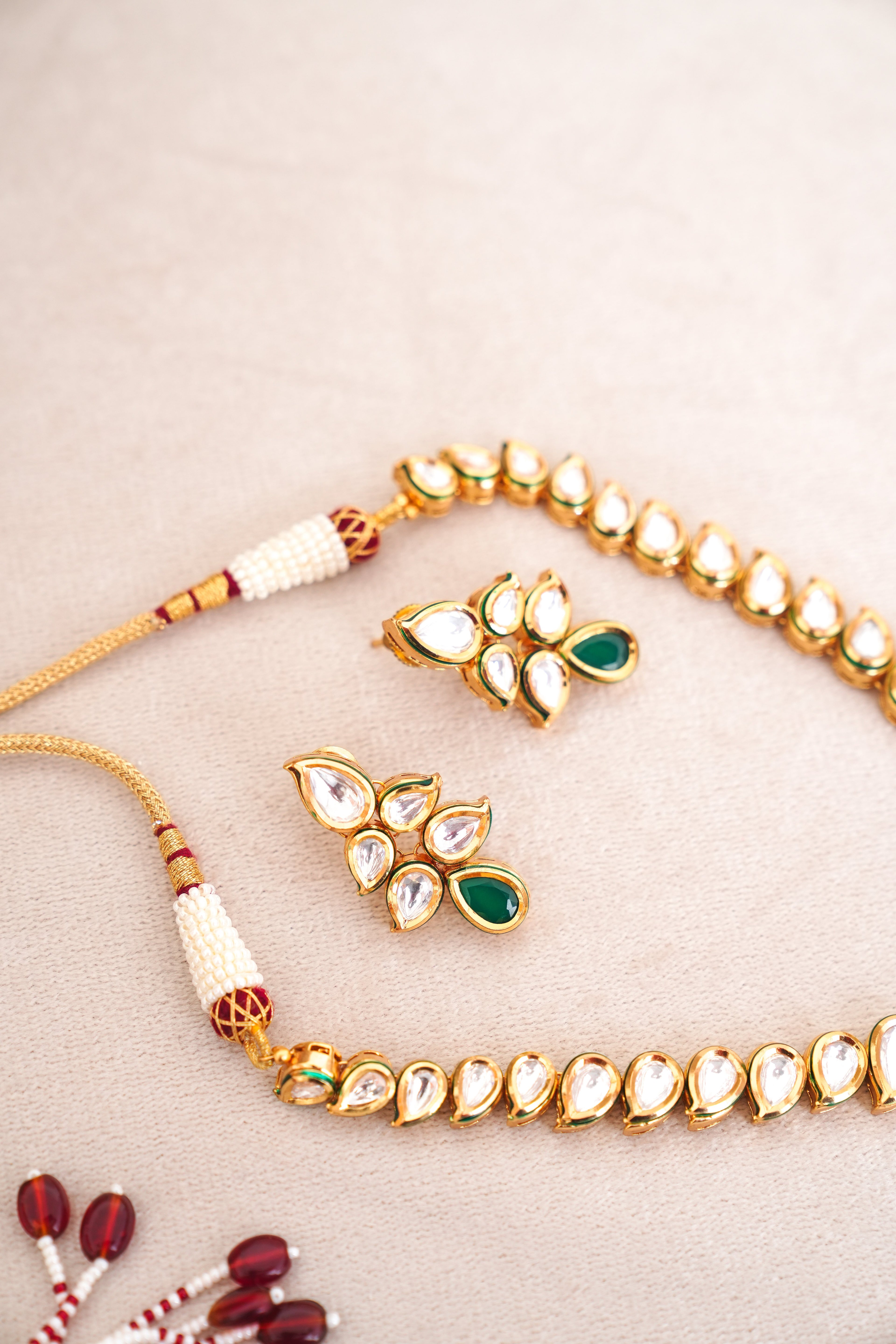 Emerald Teardrop  Ruby Statement Choker Set