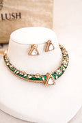 Emerald Triad Floral Choker  Earrings Set
