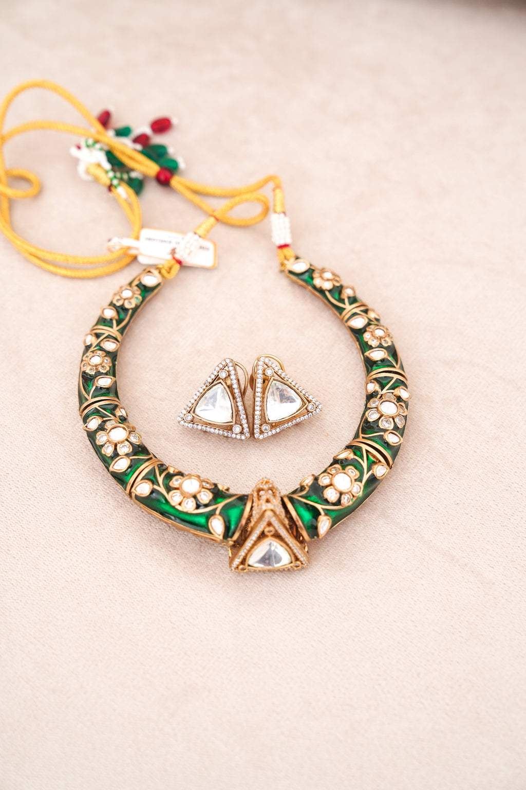 Emerald Triad Floral Choker  Earrings Set