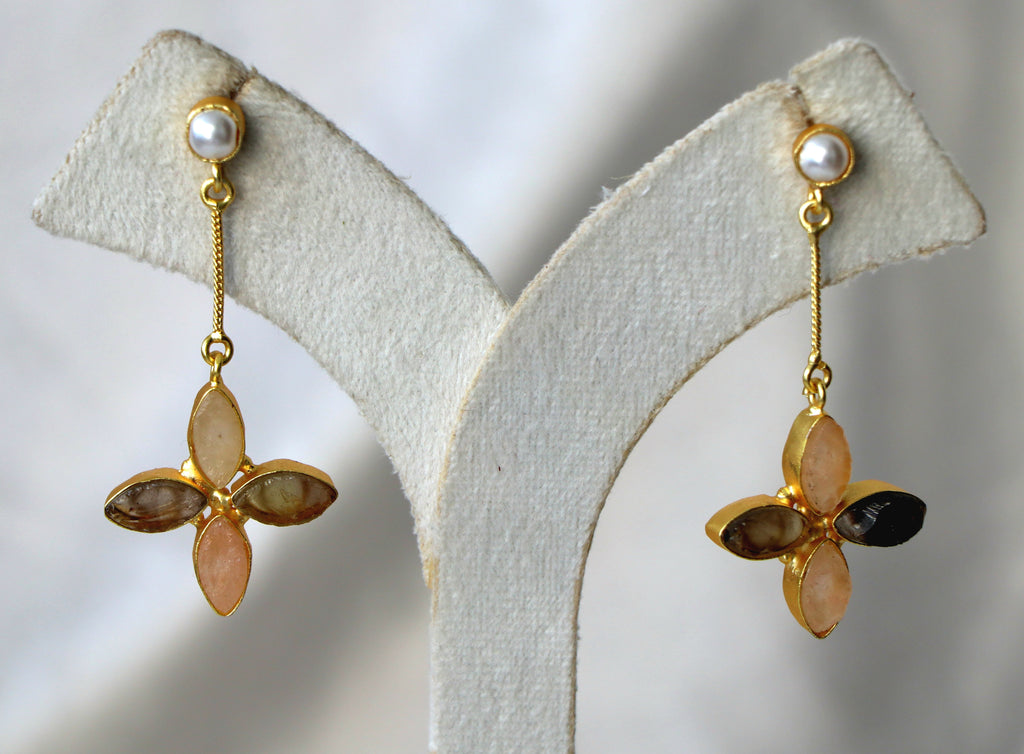 Floral Gemstone Pearl Drop Earrings