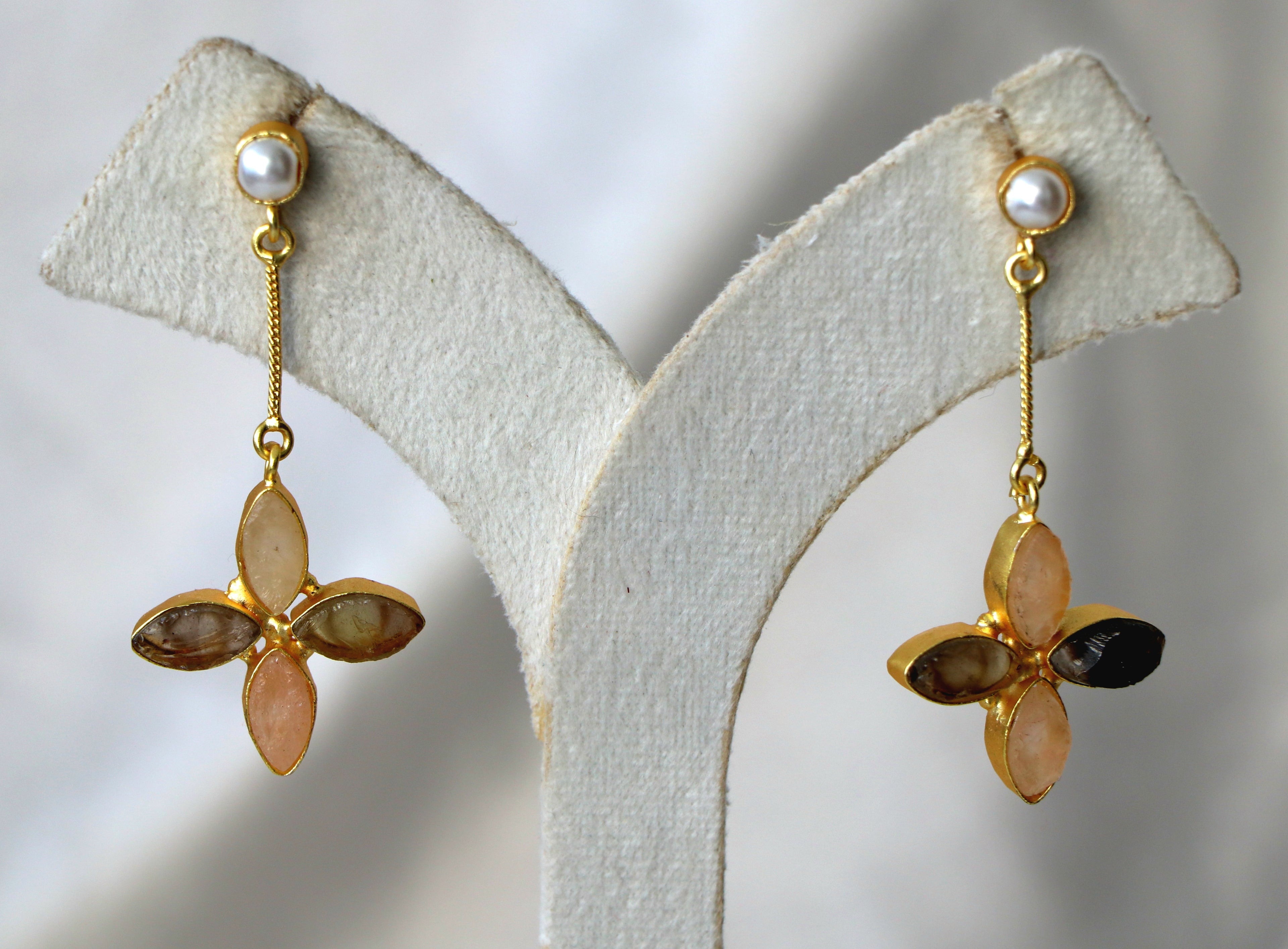 Floral Gemstone Pearl Drop Earrings