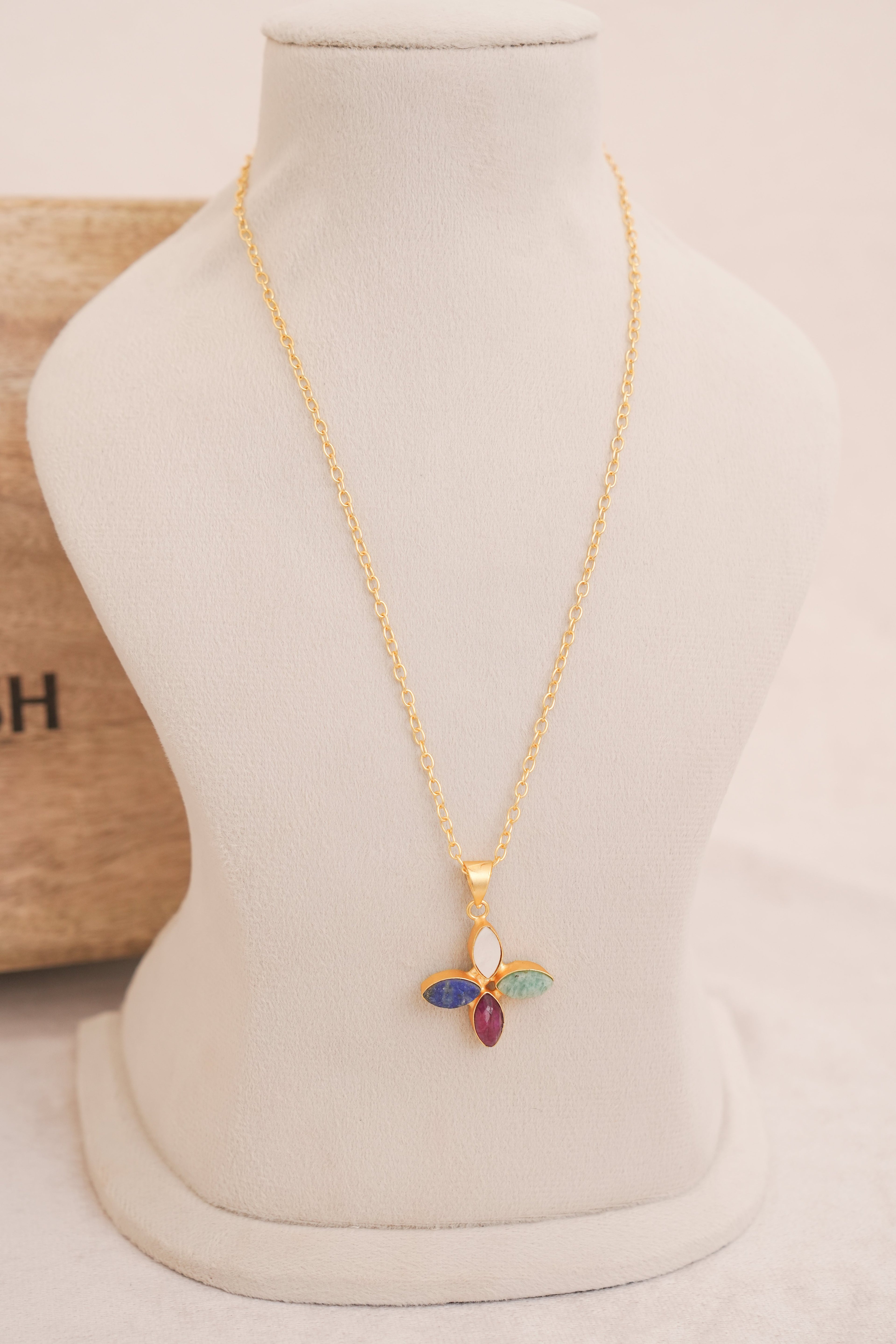 Four Petal Harmony Gemstone Necklace