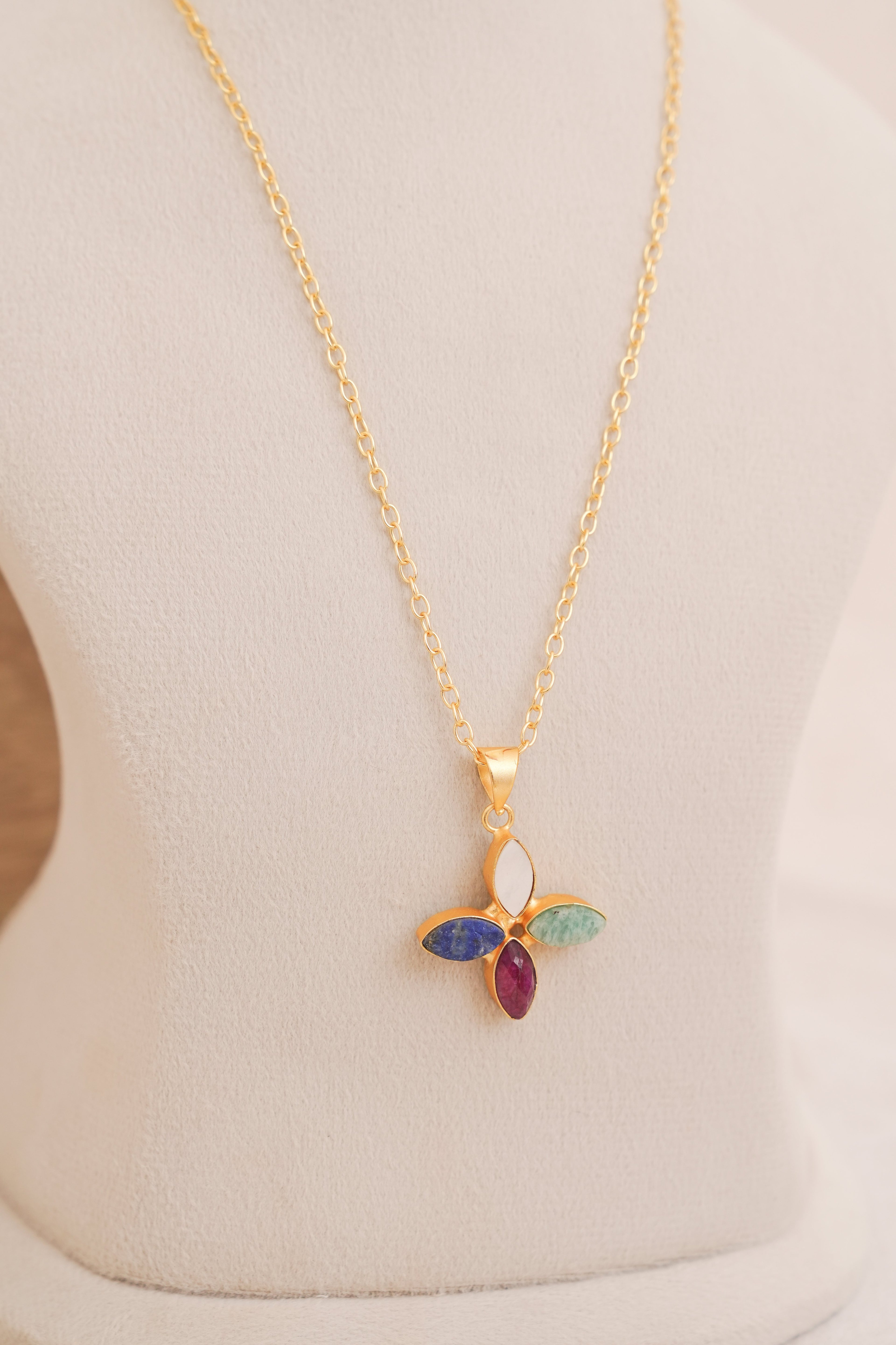 Four Petal Harmony Gemstone Necklace