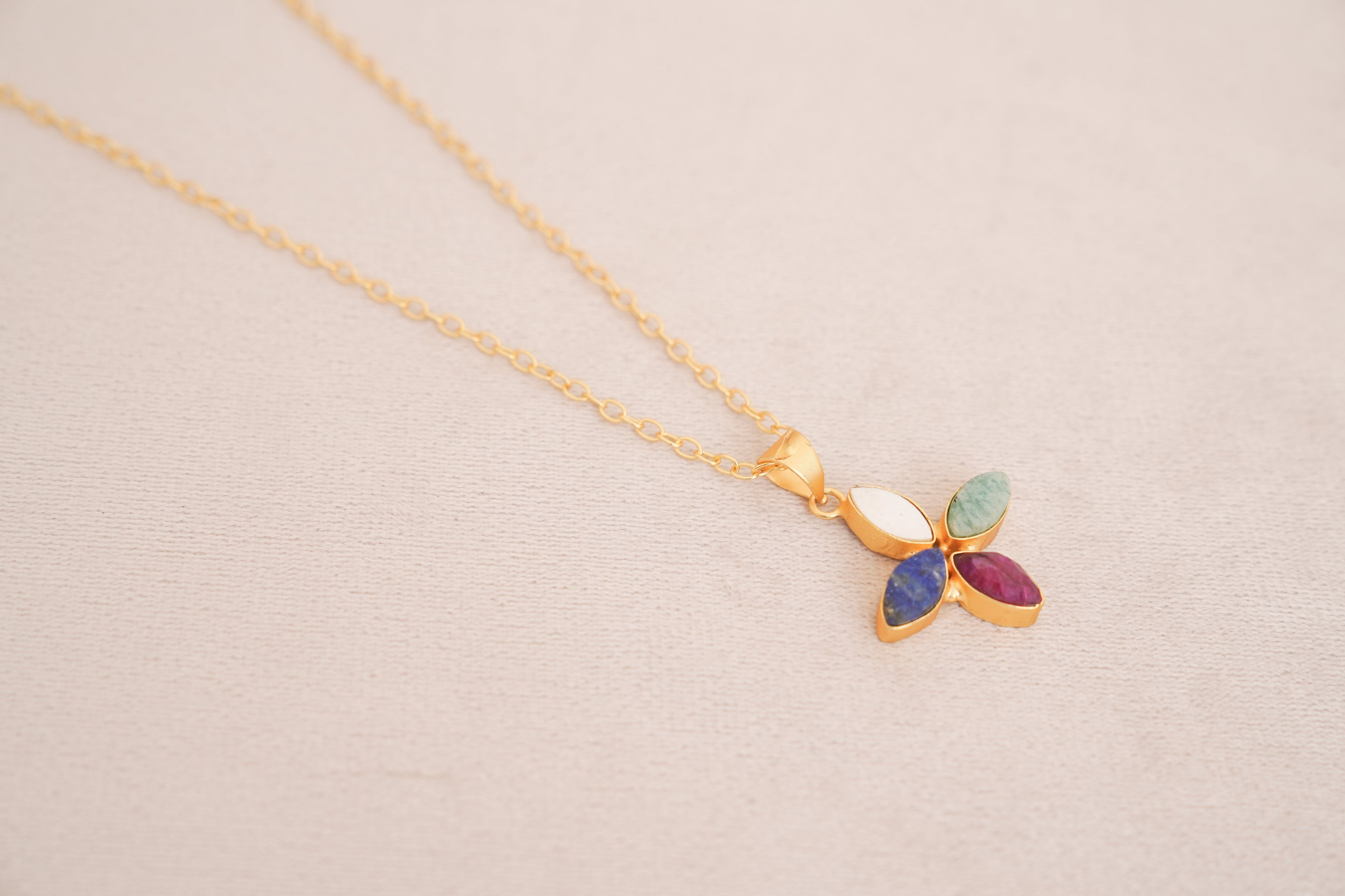 Four Petal Harmony Gemstone Necklace