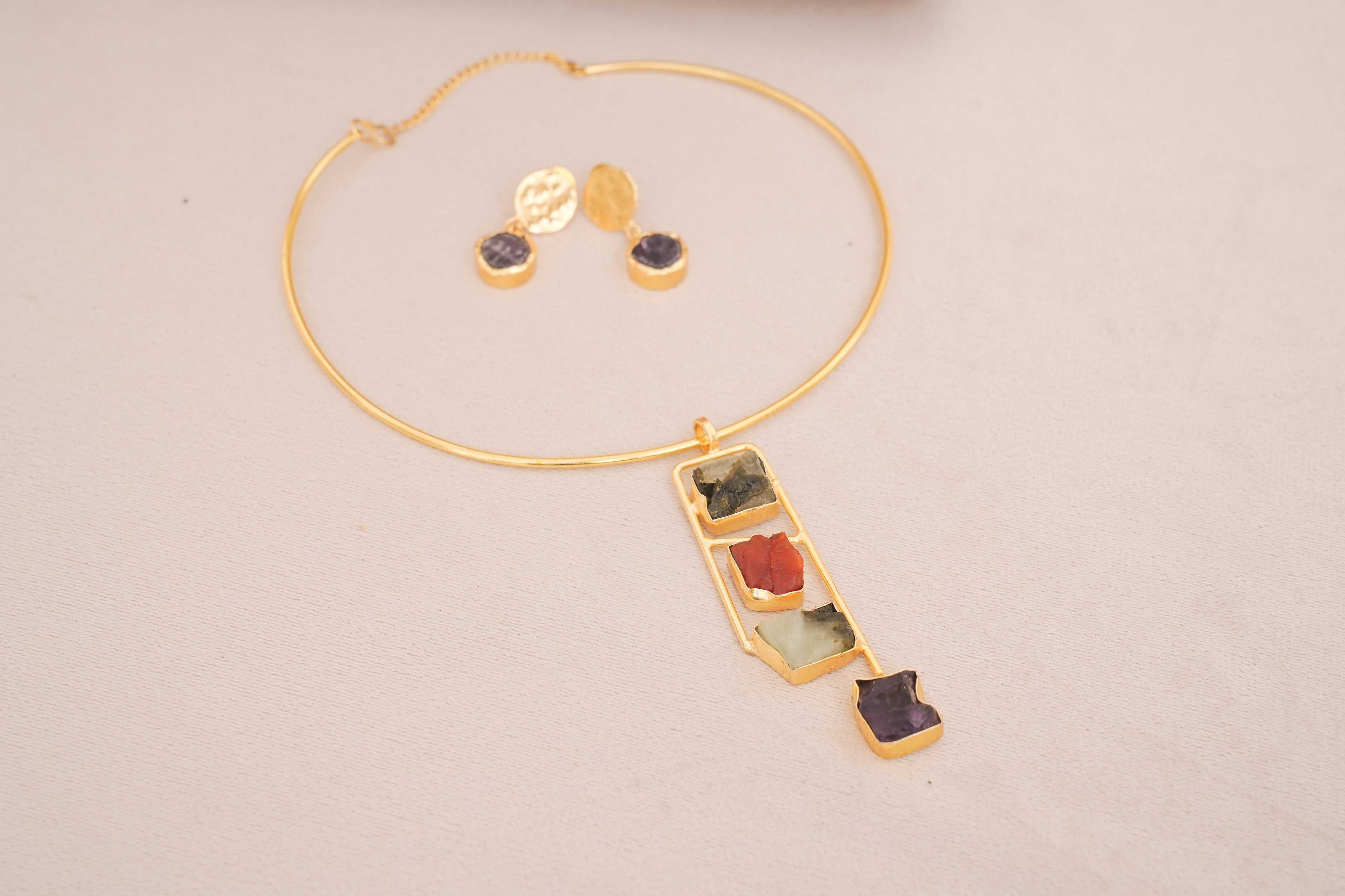 Geometric Gemstone Cascade Choker Set