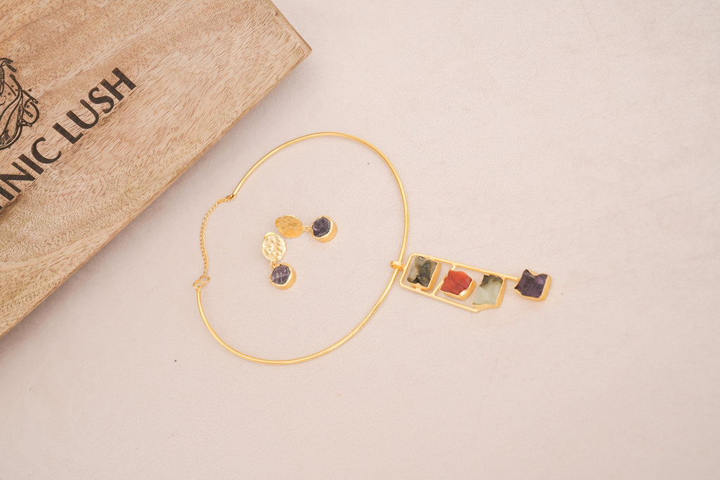 Geometric Gemstone Cascade Choker Set