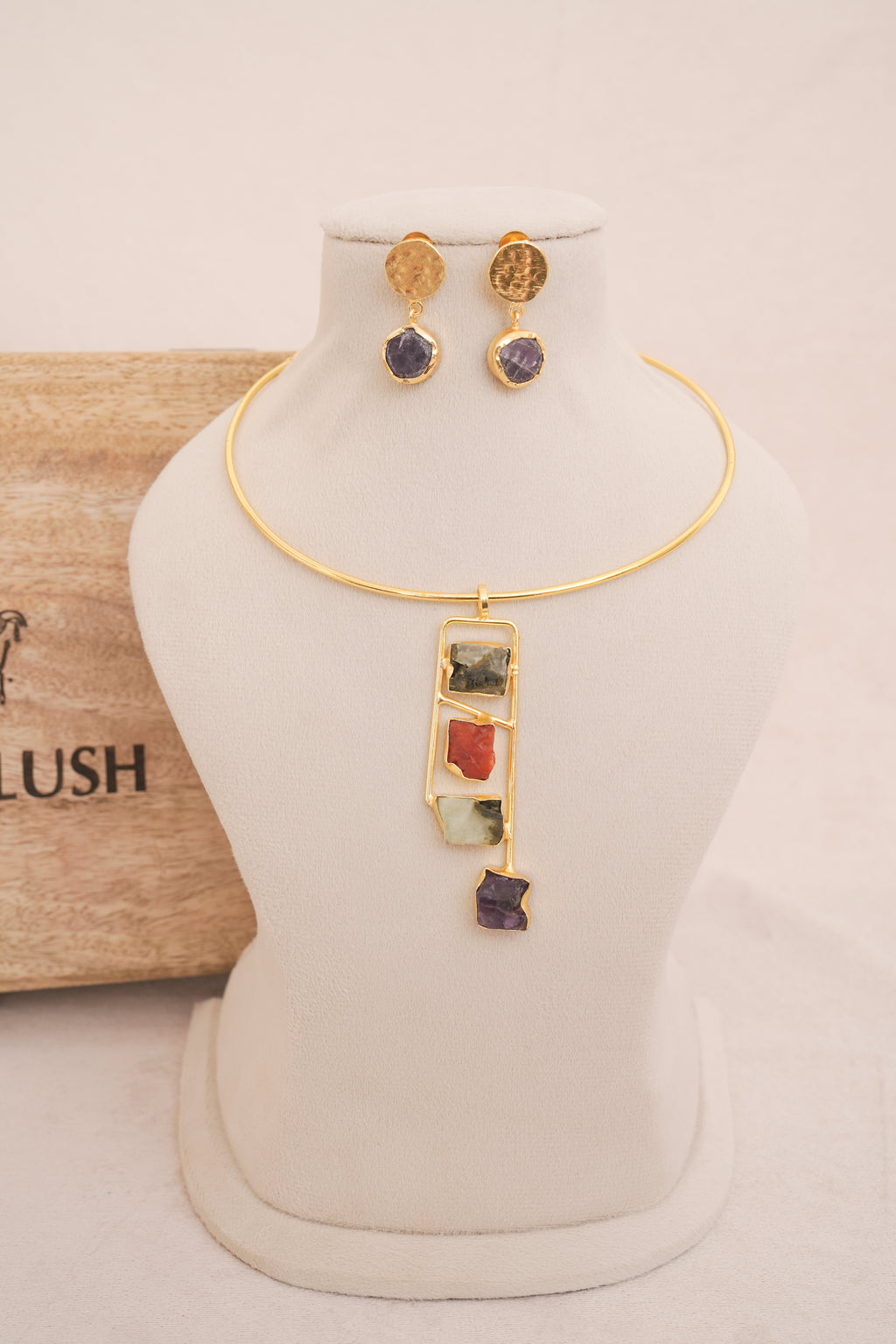 Geometric Gemstone Cascade Choker Set