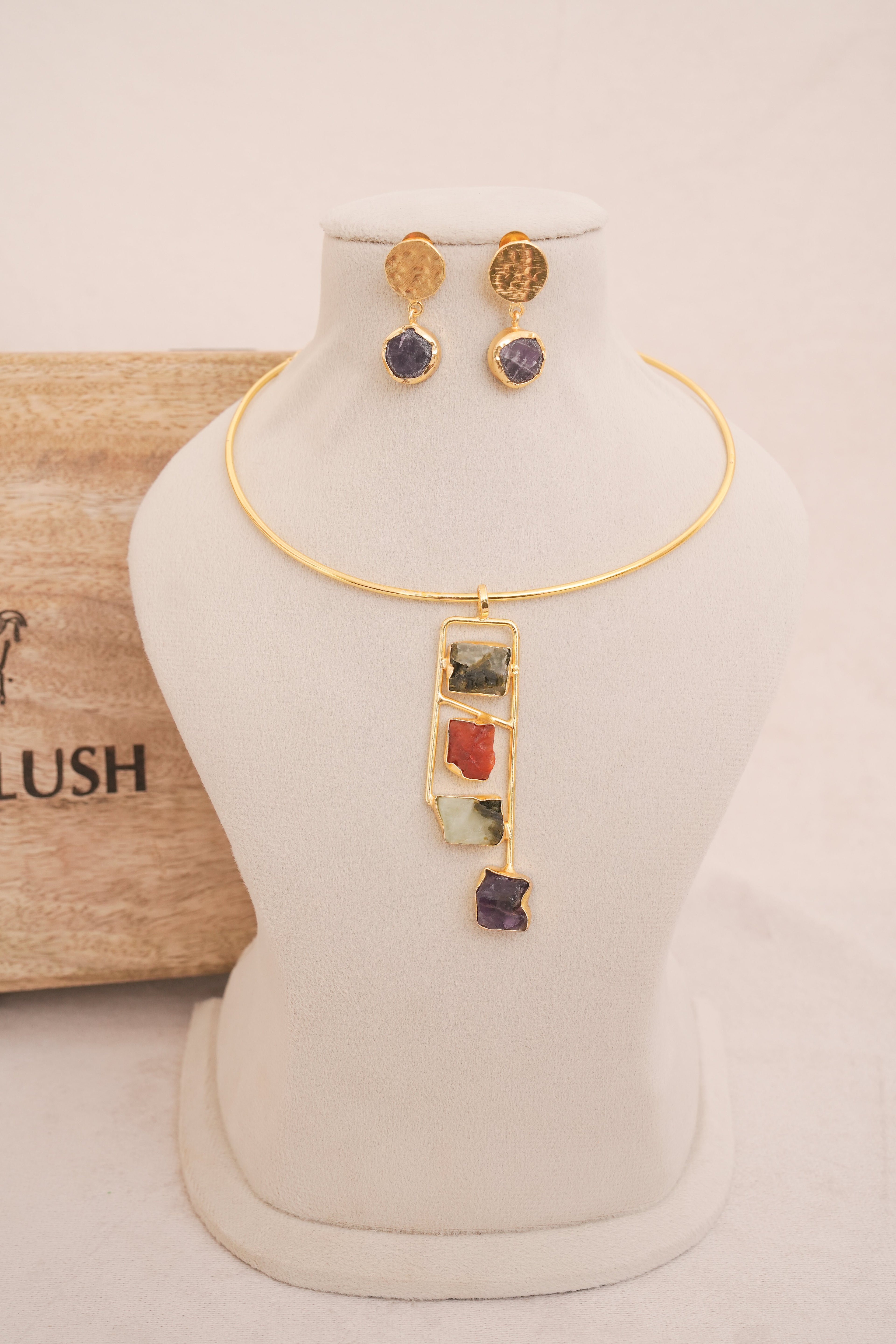 Geometric Gemstone Cascade Choker Set