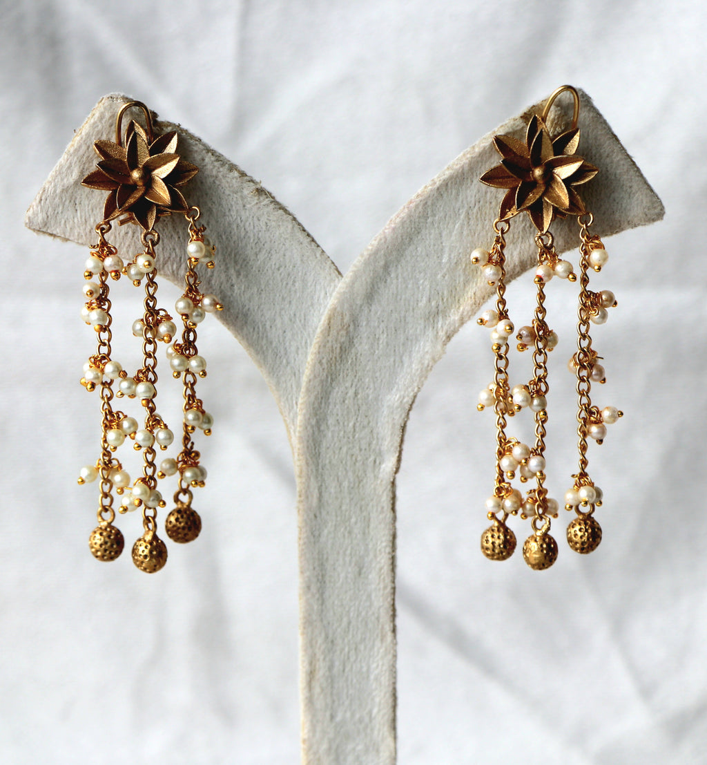 Gilded Flower Pearl Dangle Earrings