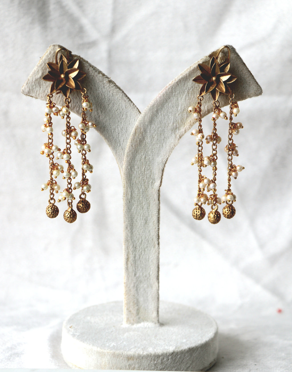 Gilded Flower Pearl Dangle Earrings
