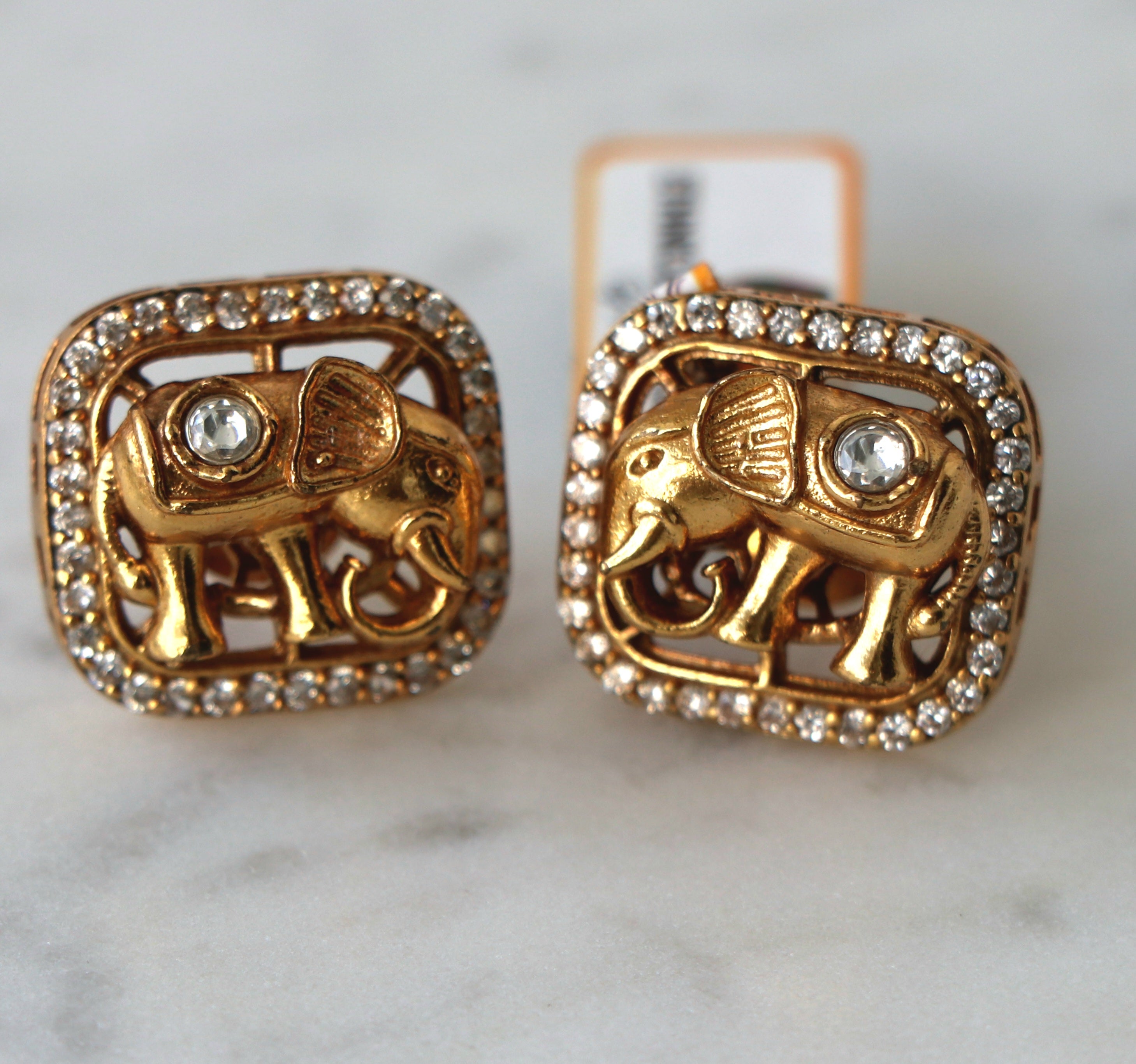 Gilded Elephant Pave Stud Earrings
