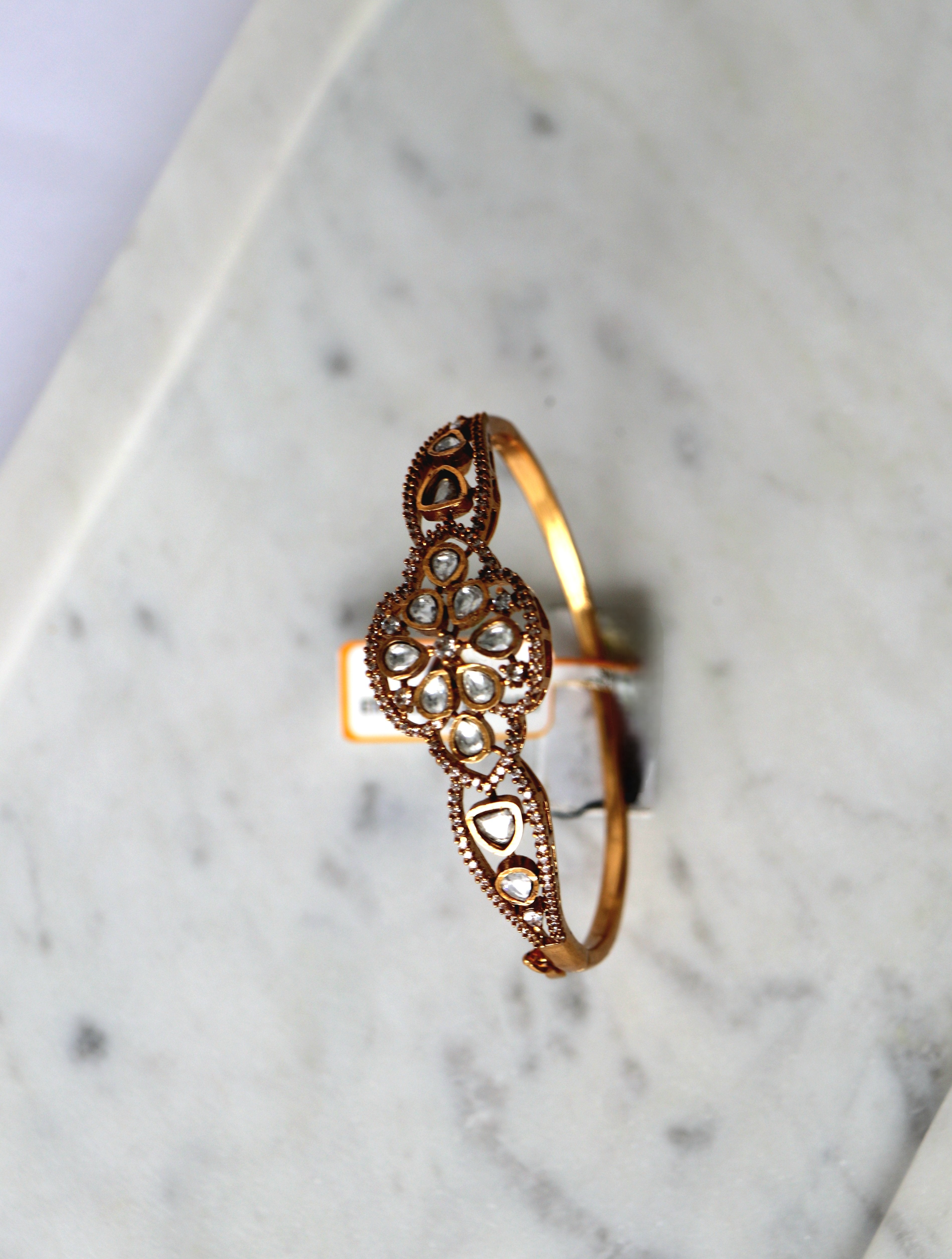 Gilded Antique Gold Floral Polki Bangle