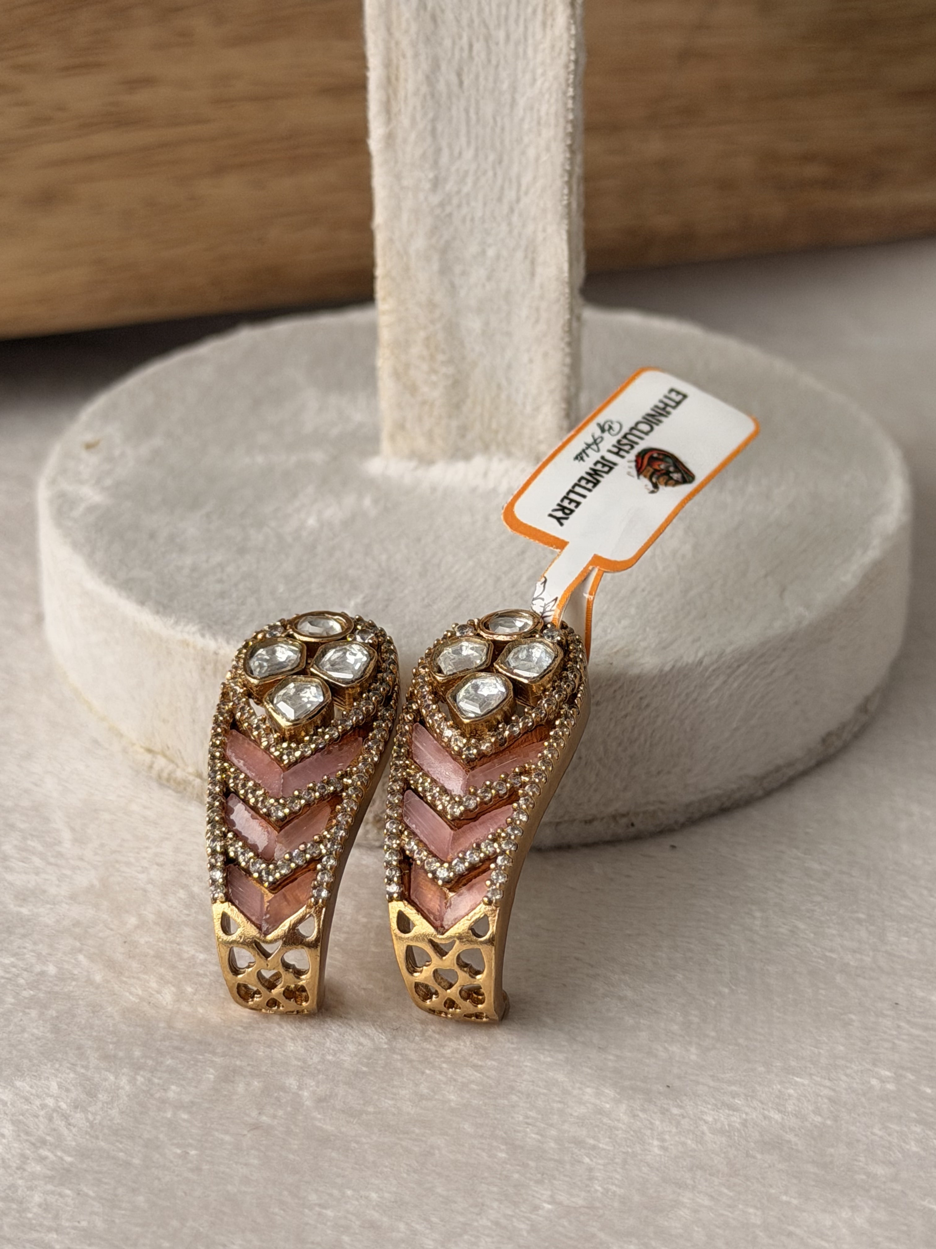 Gold Plated  Pink Stone Thakkar kundan Earrings