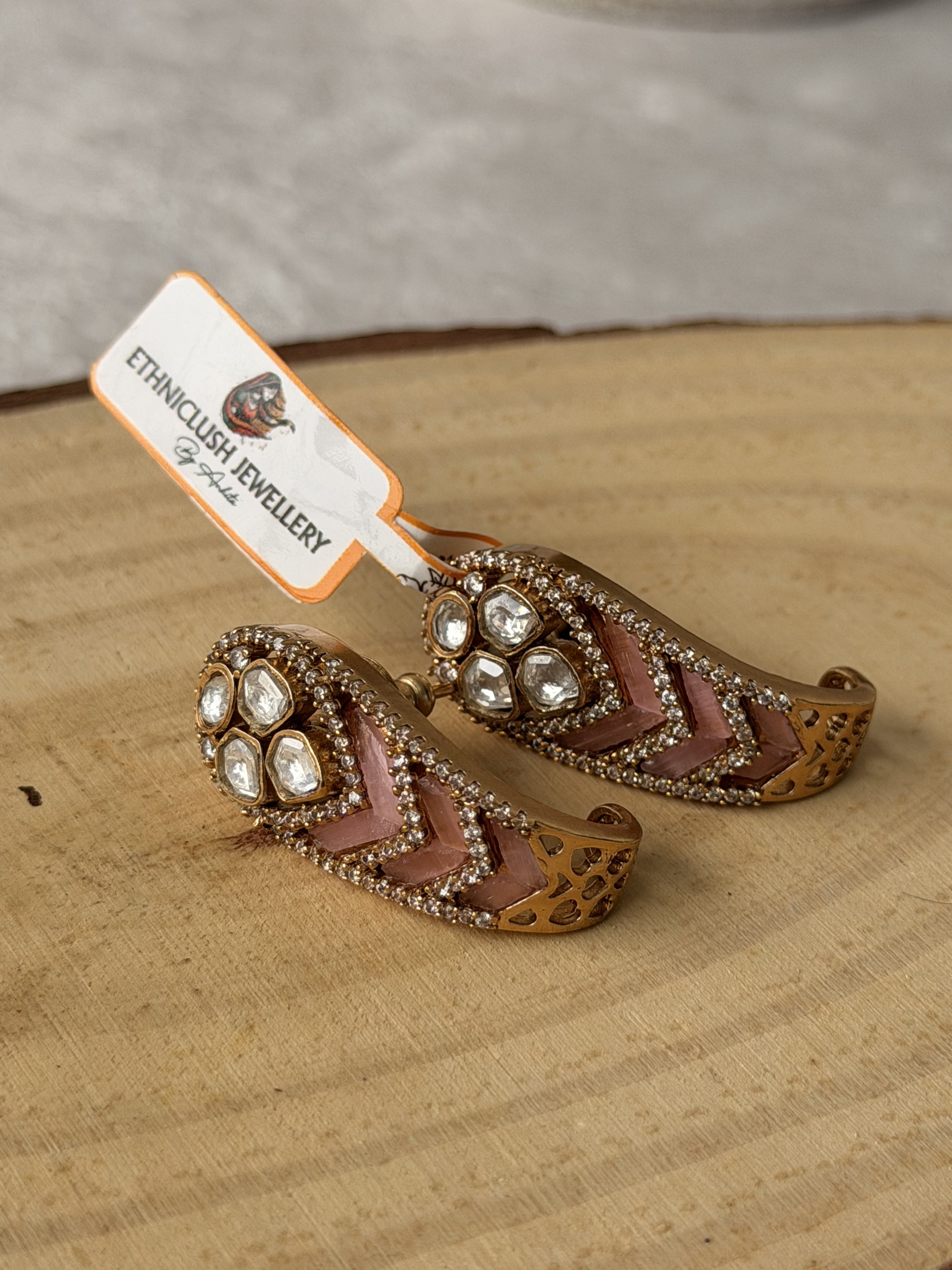 Gold Plated  Pink Stone Thakkar kundan Earrings