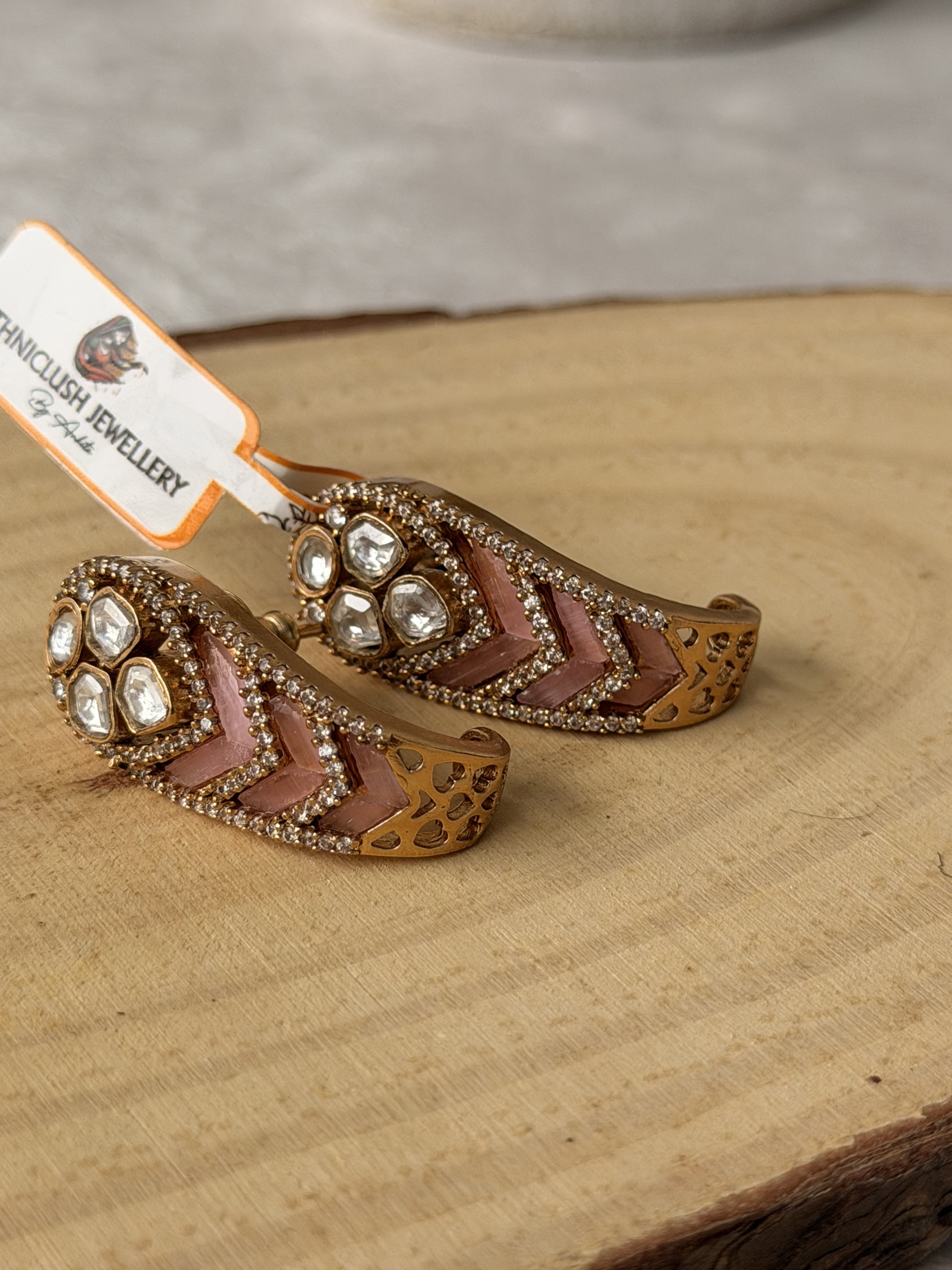 Gold Plated  Pink Stone Thakkar kundan Earrings